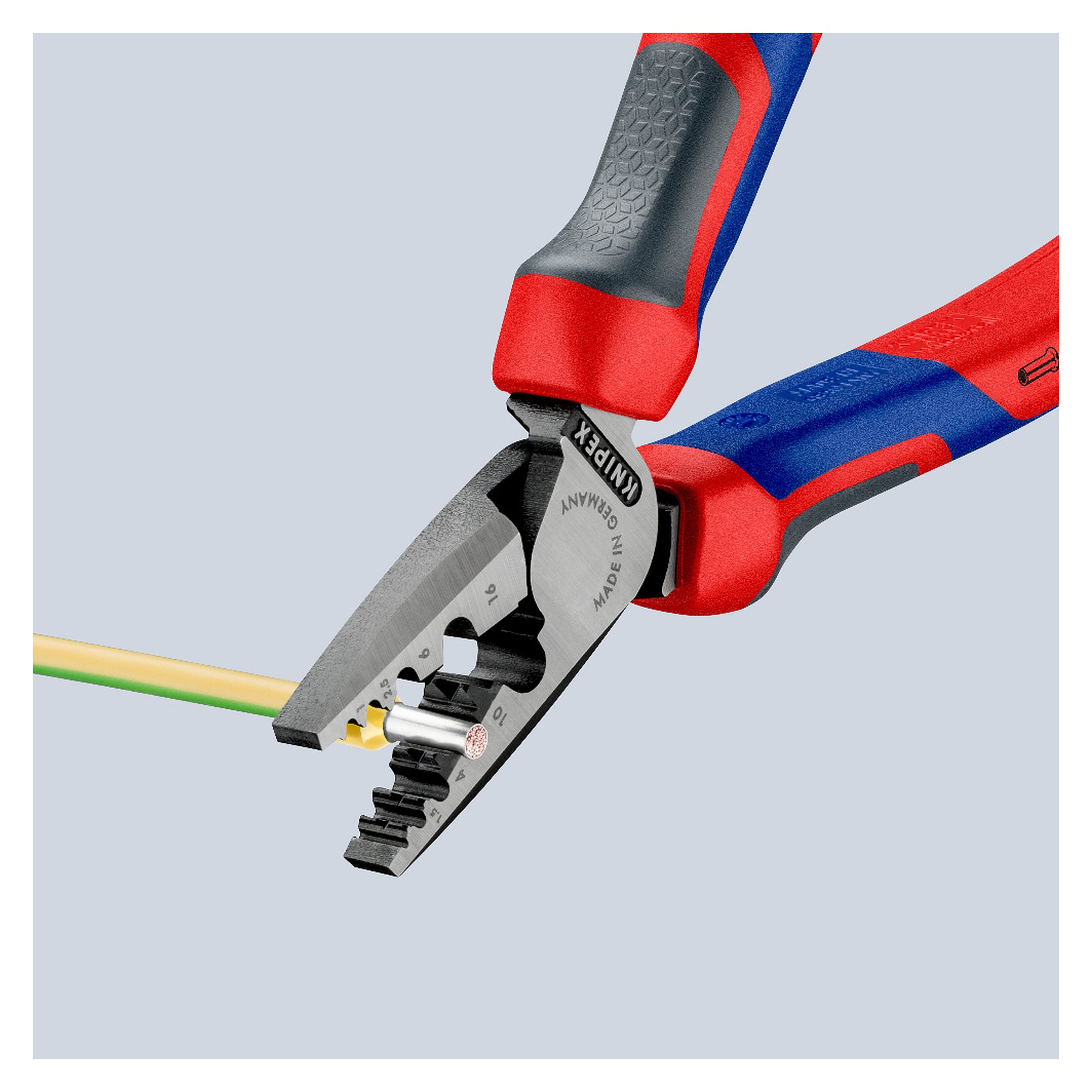 Crimpzange für Aderendhülsen 0,25 - 16,0 mm², neun Profile, Comfort-Griffe, 180 mm