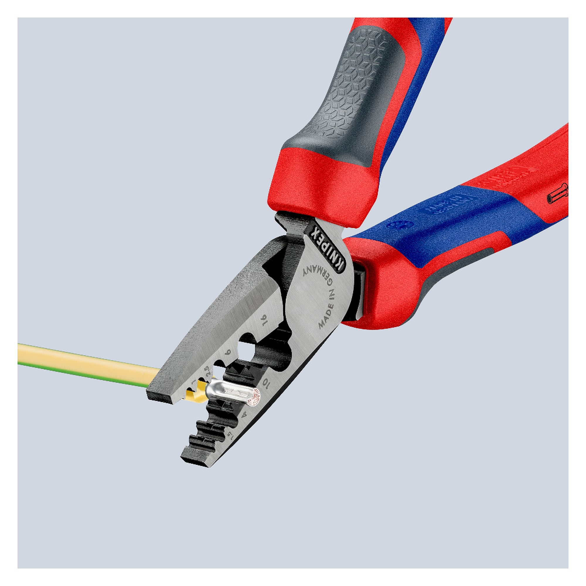 Crimpzange für Aderendhülsen 0,25 - 16,0 mm², neun Profile, Comfort-Griffe, 180 mm