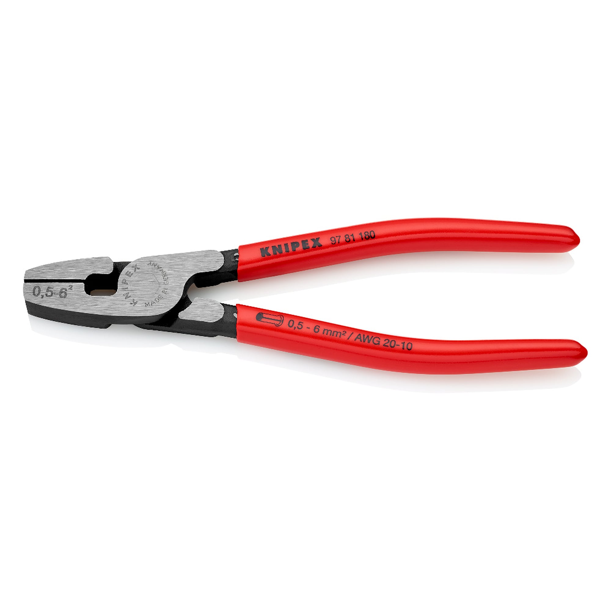 Crimping pliers for wire ferrules with front loading, 0.5 - 6.0 mm², 13 mm slim, 180 mm