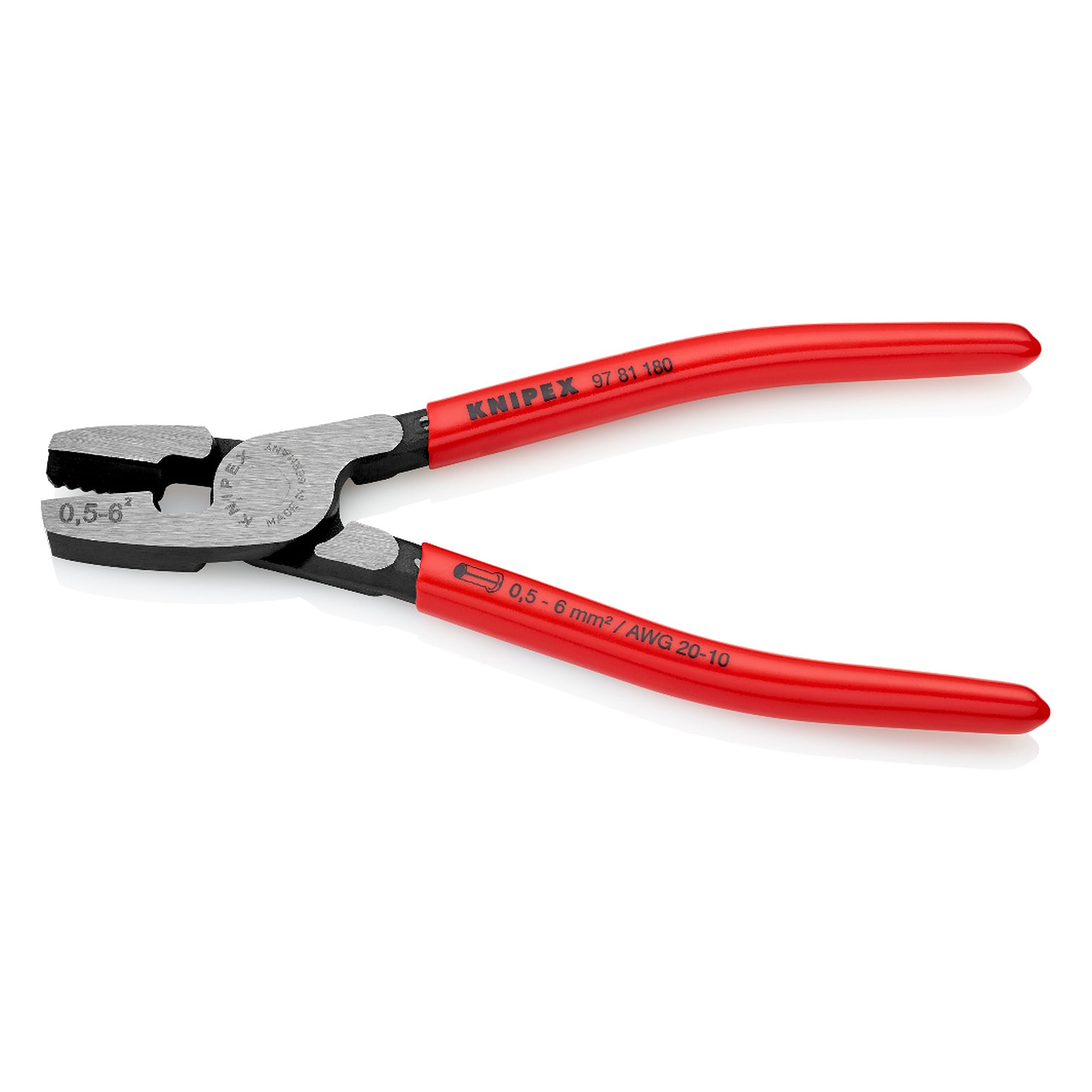 Crimping pliers for wire ferrules with front loading, 0.5 - 6.0 mm², 13 mm slim, 180 mm