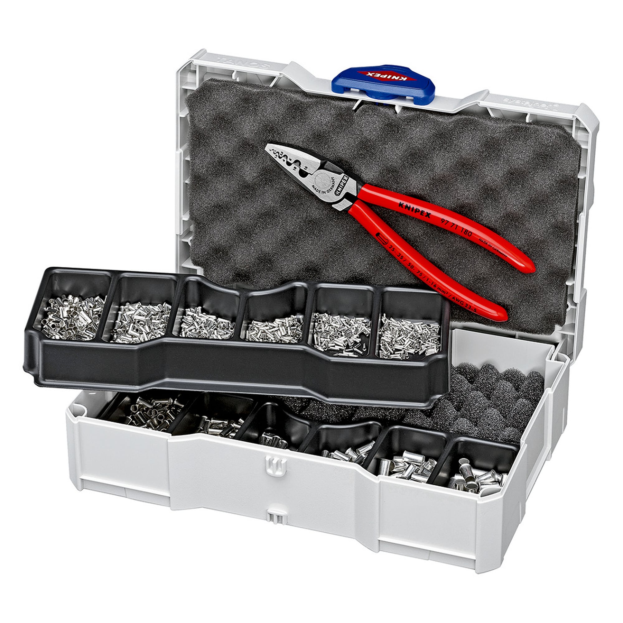 Crimp assortment wire ferrules without collar with crimping pliers 97 71 180 in a MINI-systainer