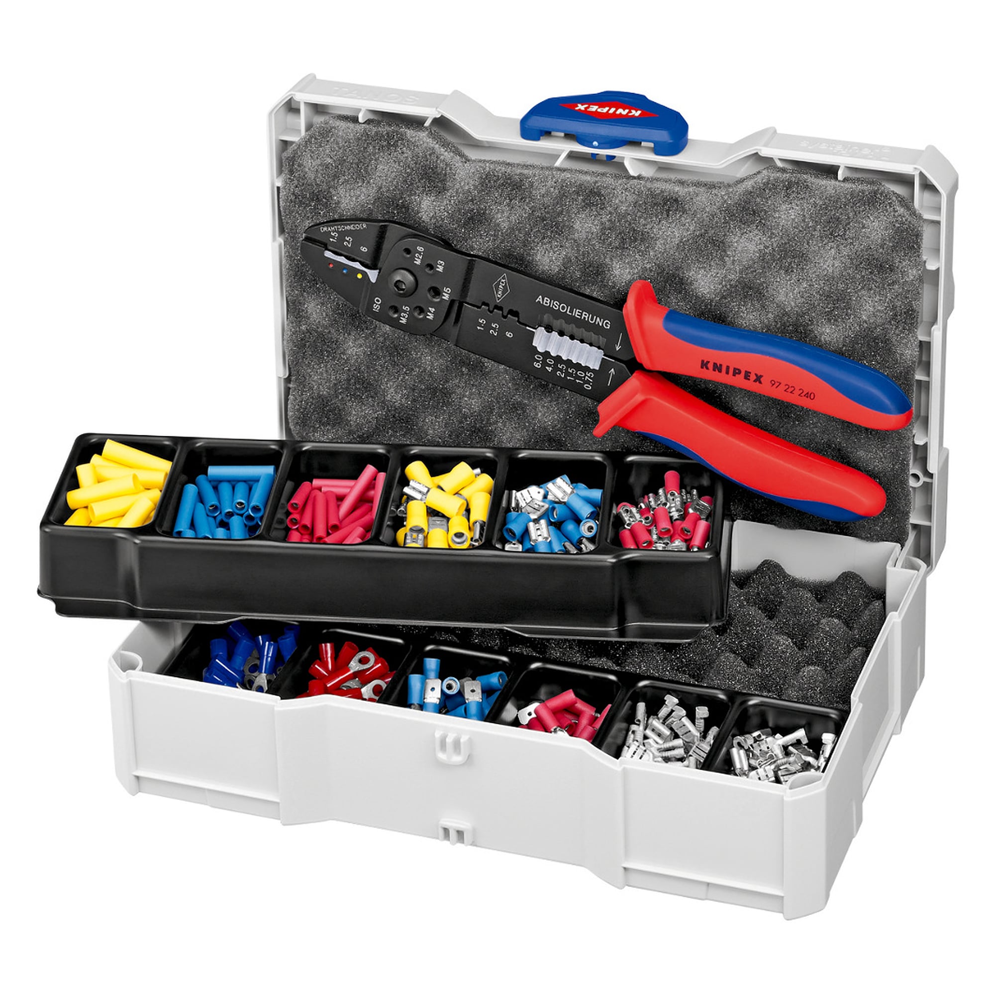 Crimp assortment for cable connectors, 13 pieces, with crimping pliers 97 32 240 in a systainer