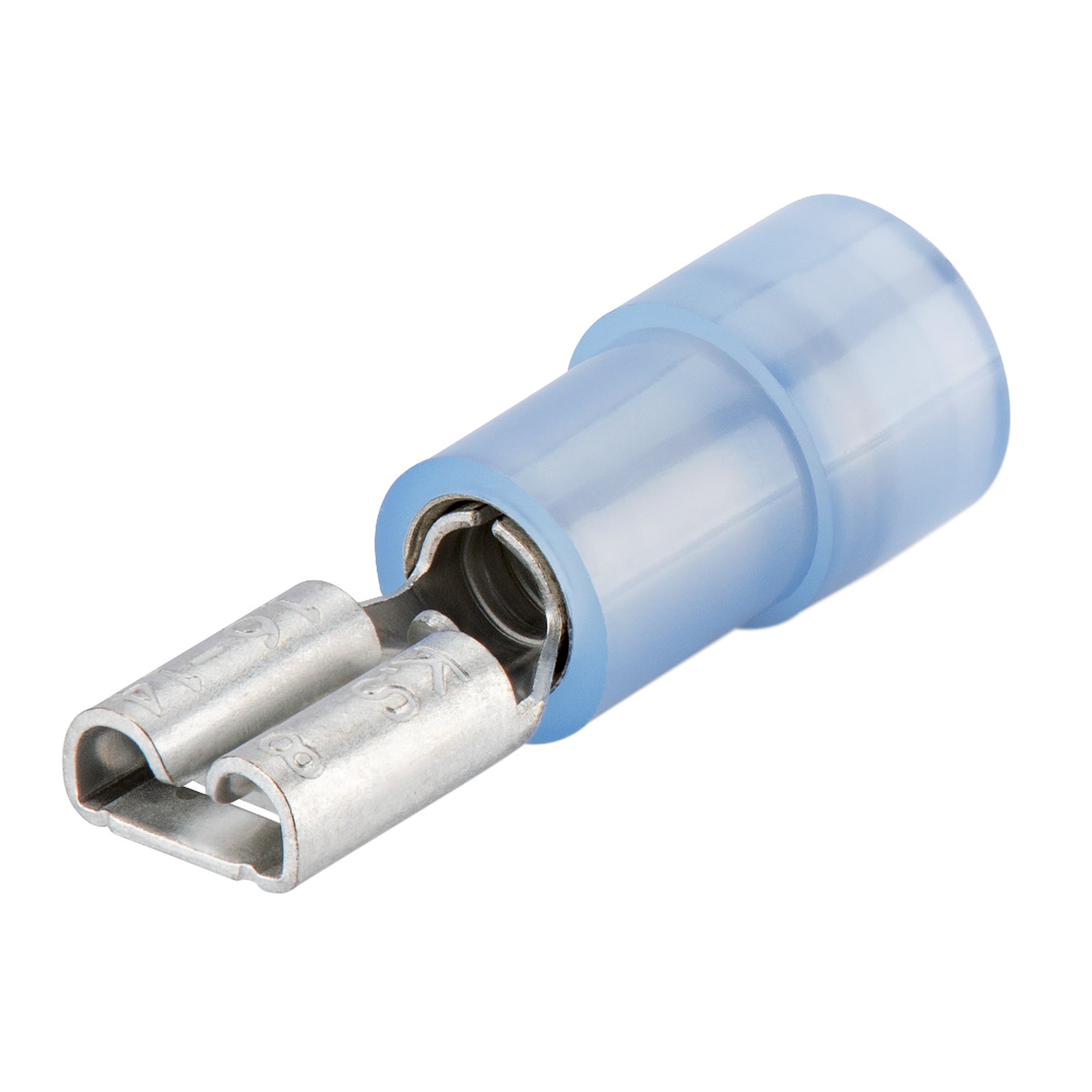 Blade terminal sockets insulated, connector width 6.3 mm, tin-plated brass, colour blue, 100 pieces