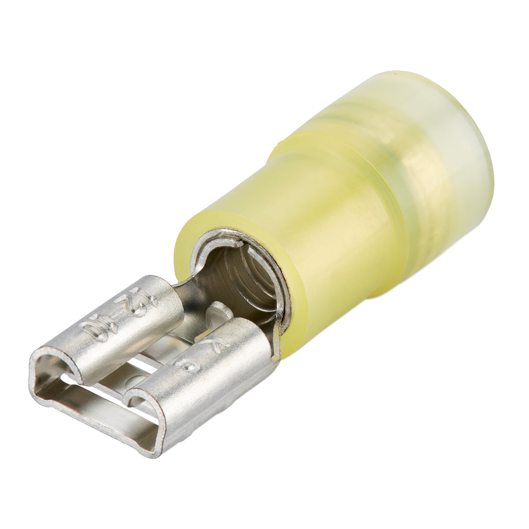 Cosses clips femelles isolées, largeur de clip 6,3 mm, laiton étamé, couleur jaune, 100 pièces