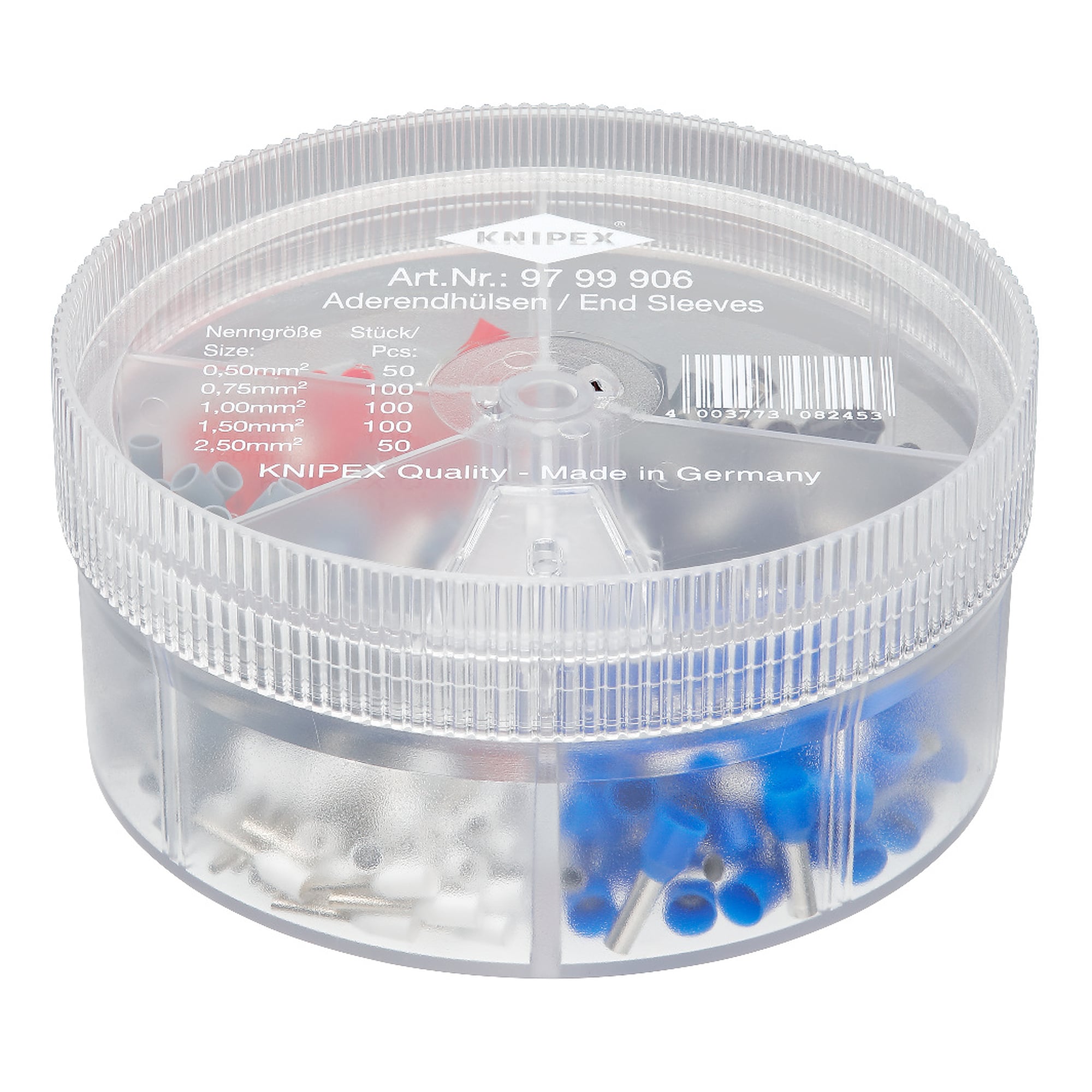 Assortment box with 400 insulated wire ferrules 0.5 to 2.5 mm², dispenser box 90 mm dia.