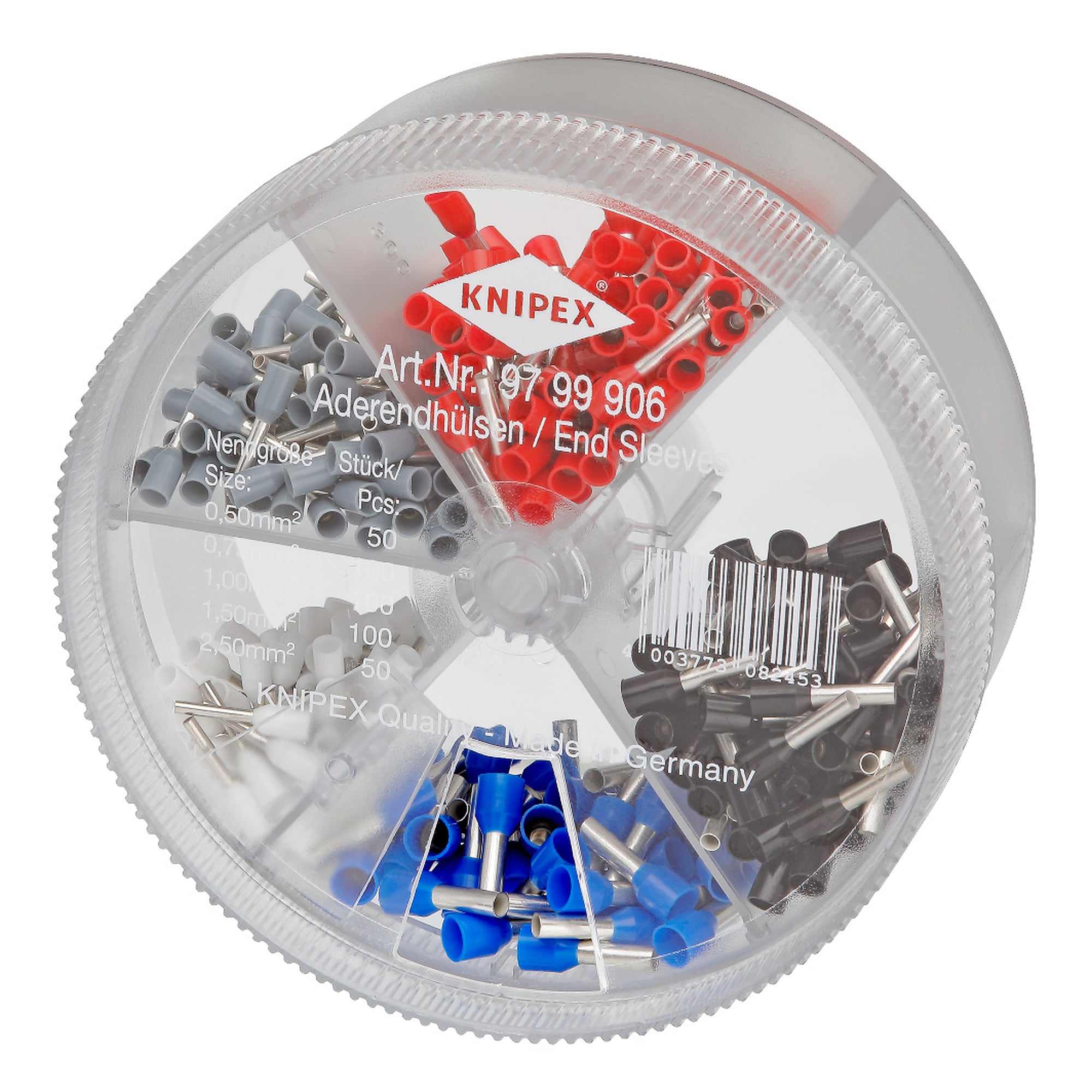 Assortment box with 400 insulated wire ferrules 0.5 to 2.5 mm², dispenser box 90 mm dia.