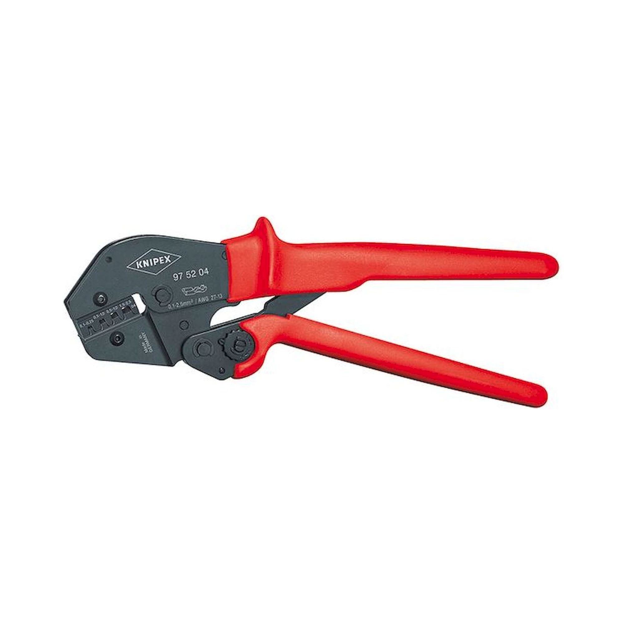 Knipex 97 52 04. Crimping pliers, also for two-hand operation, black oxide finish, for uninsulated open connectors (2.8 + 4.8 mm), 250 mm