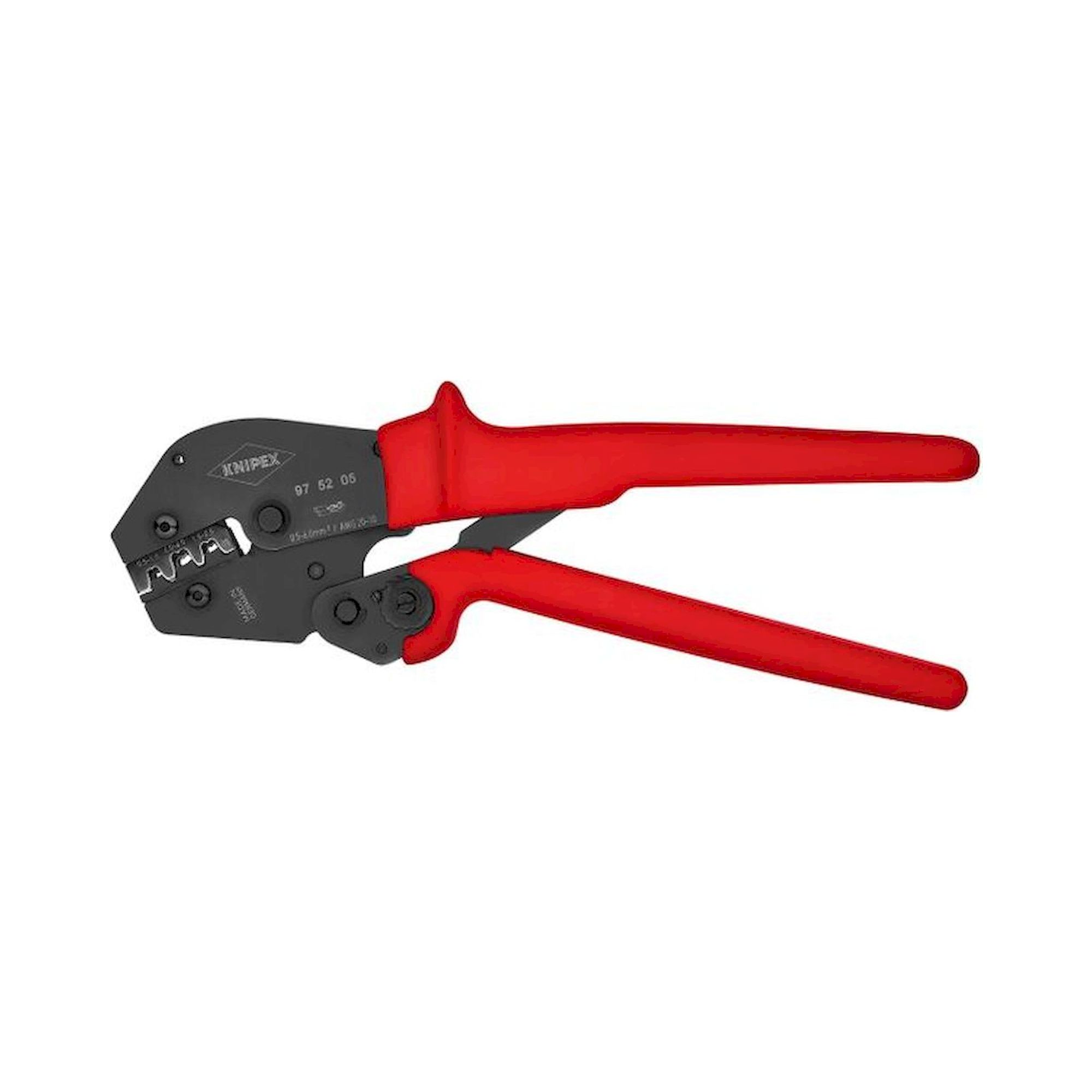 Knipex 97 52 05 SB. Crimpzange, auch für Zweihandbedienung, brüniert, für unisolierte offene Steckverbinder (4,8 + 6,3 mm), 250 mm, SB Verpackung