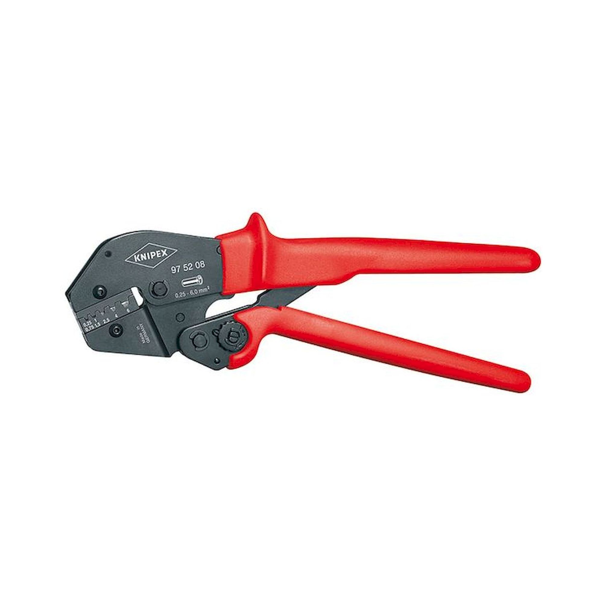 Knipex 97 52 08. Crimping pliers, also for two-hand operation, black oxide finish, for insulated + uninsulated wire  end ferrules, 250 mm