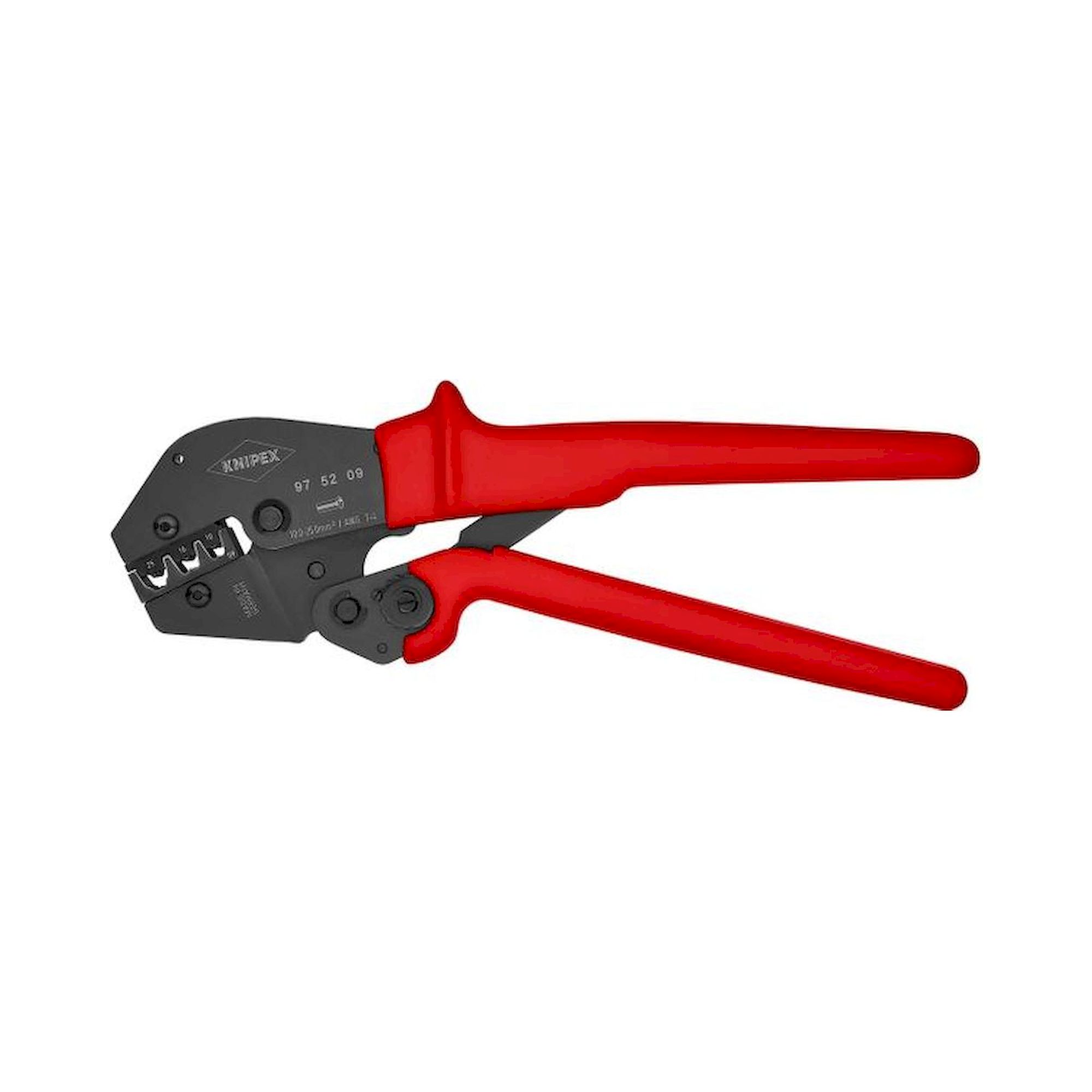 Knipex 97 52 09 SB. Crimpzange, auch für Zweihandbedienung, brüniert, für isolierte + unisolierte Aderendhülsen, 250 mm, SB Verpackung