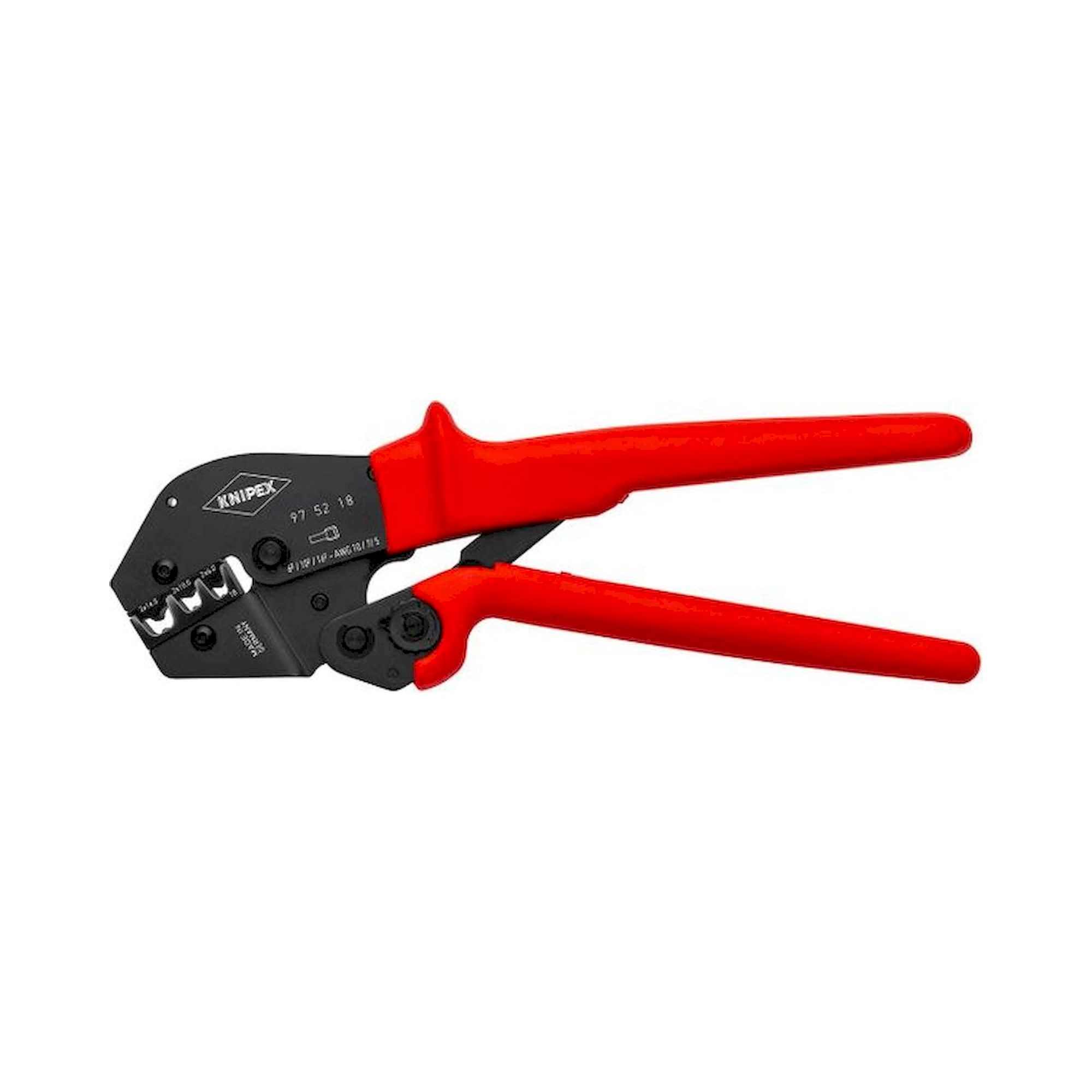 Knipex 97 52 18. Crimpzange, auch für Zweihandbedienung, brüniert, für Zwillings-Aderendhülsen, 250 mm