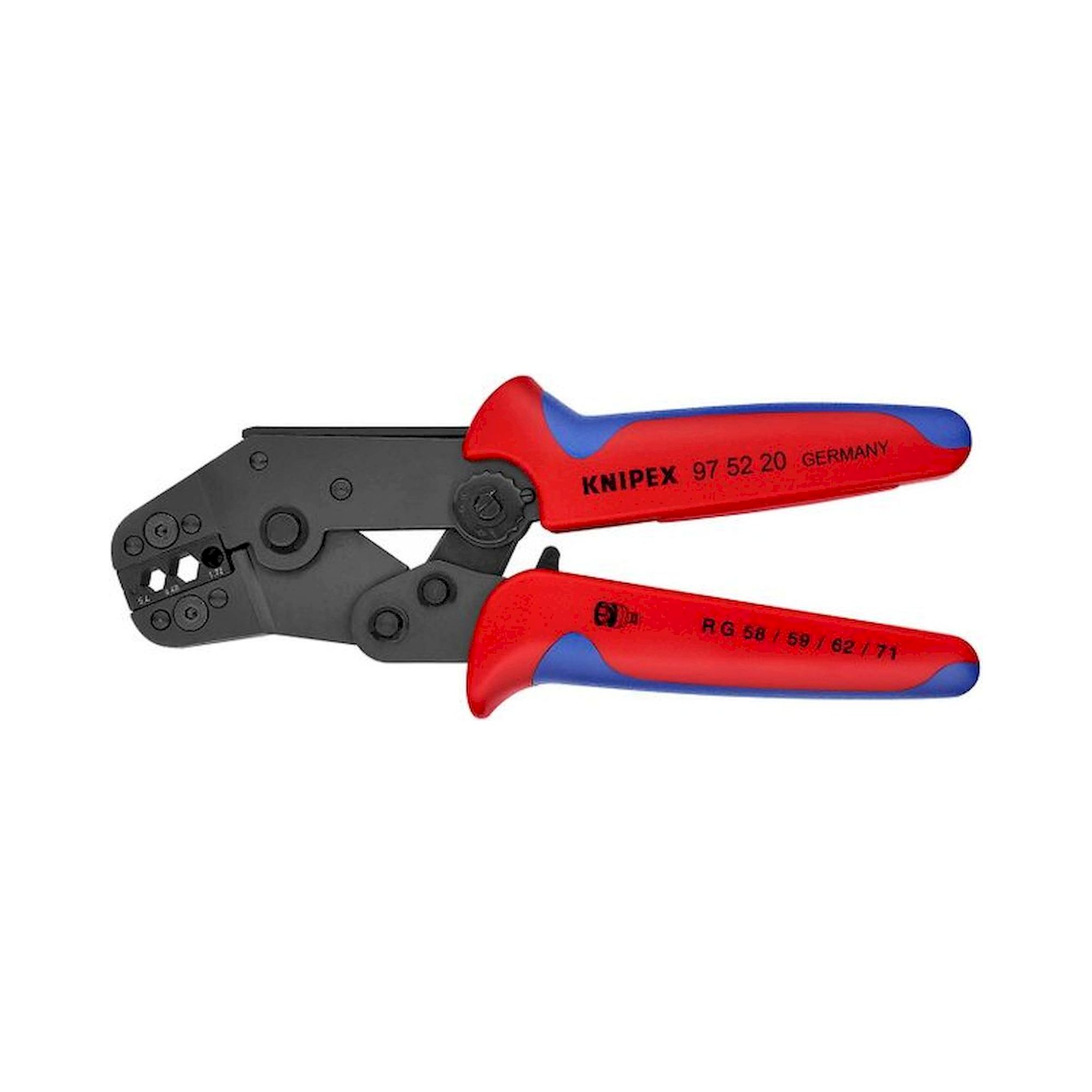 Knipex 97 52 20. Crimping pliers, short design, black oxide finish, for coaxial, BNC and TNC connectors, 195 mm