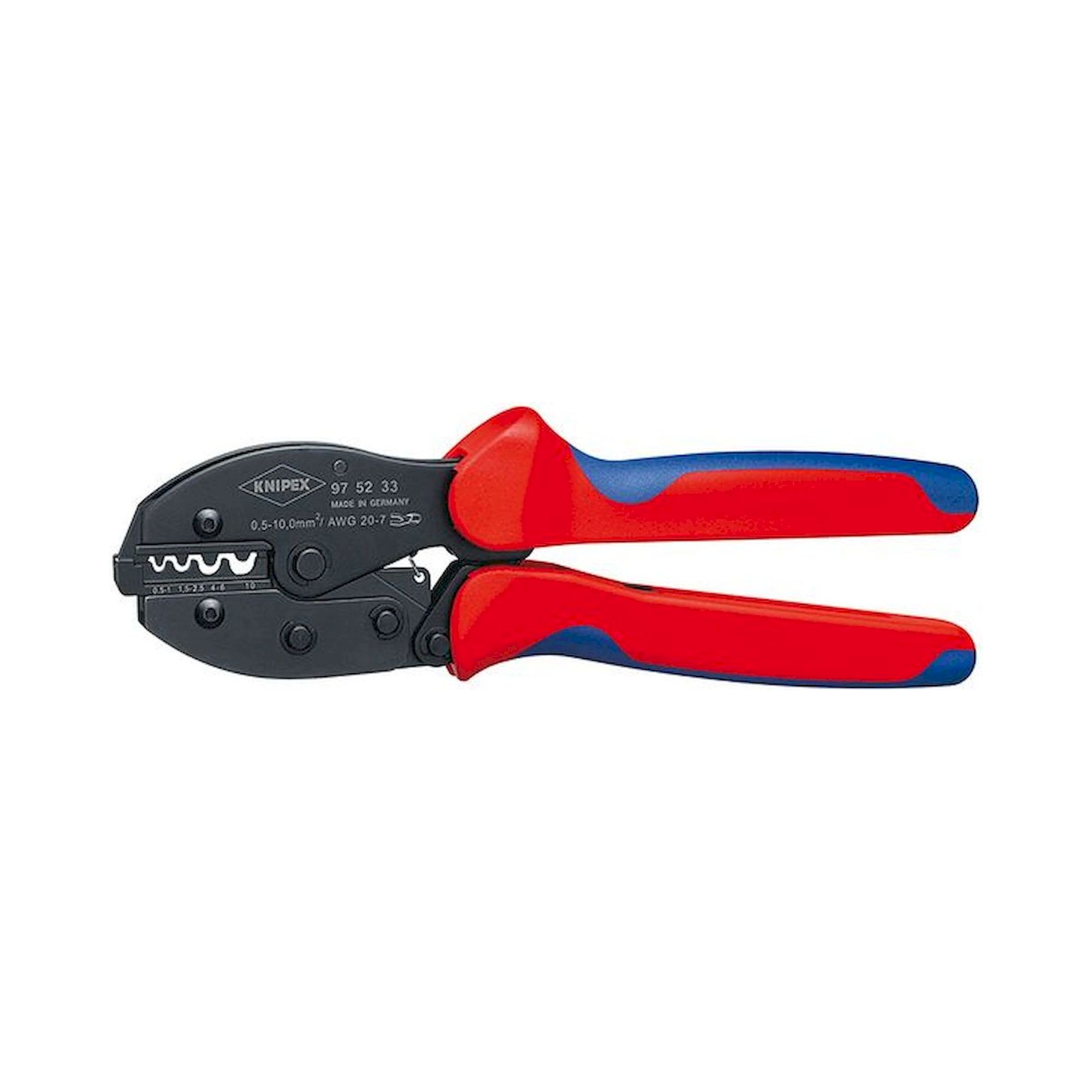 Knipex 97 52 33. PreciForce Crimpzange, brüniert, für unisolierte Kabelschuhe und Verbinder, 220 mm