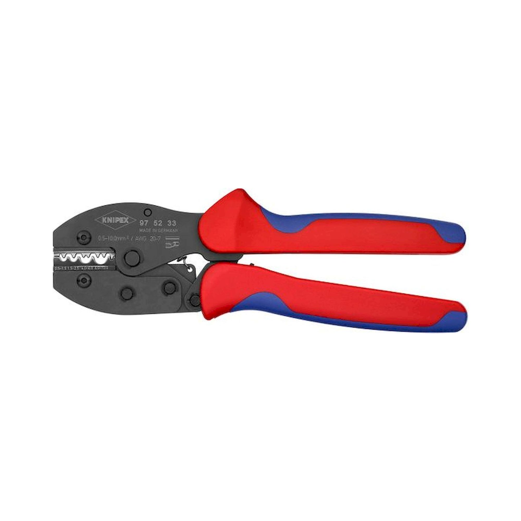 Knipex 97 52 33 SB. PreciForce Crimpzange, brüniert, für unisolierte Kabelschuhe und Verbinder, 220 mm, SB Verpackung