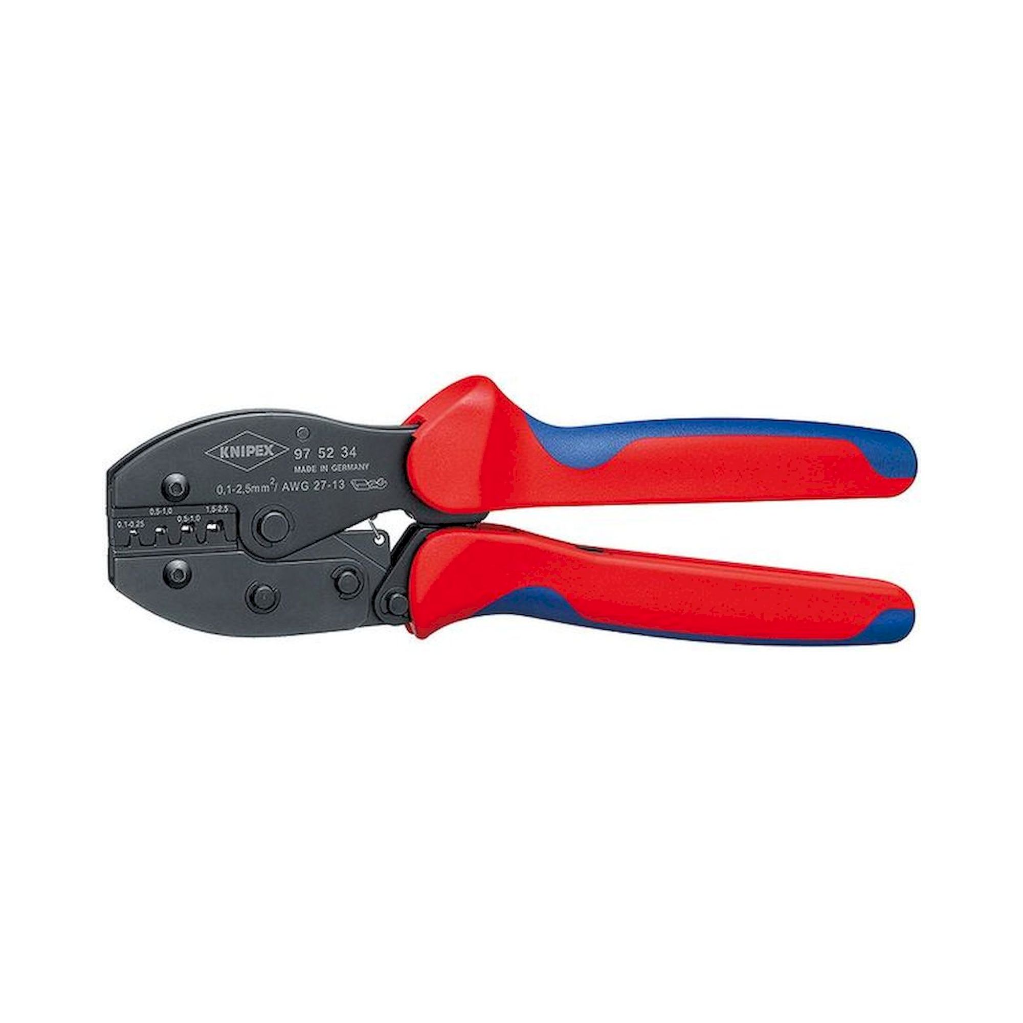 Knipex 97 52 34. PreciForce crimping pliers, black oxide finish, for uninsulated open connectors (2.8 + 4.8 mm), 220 mm