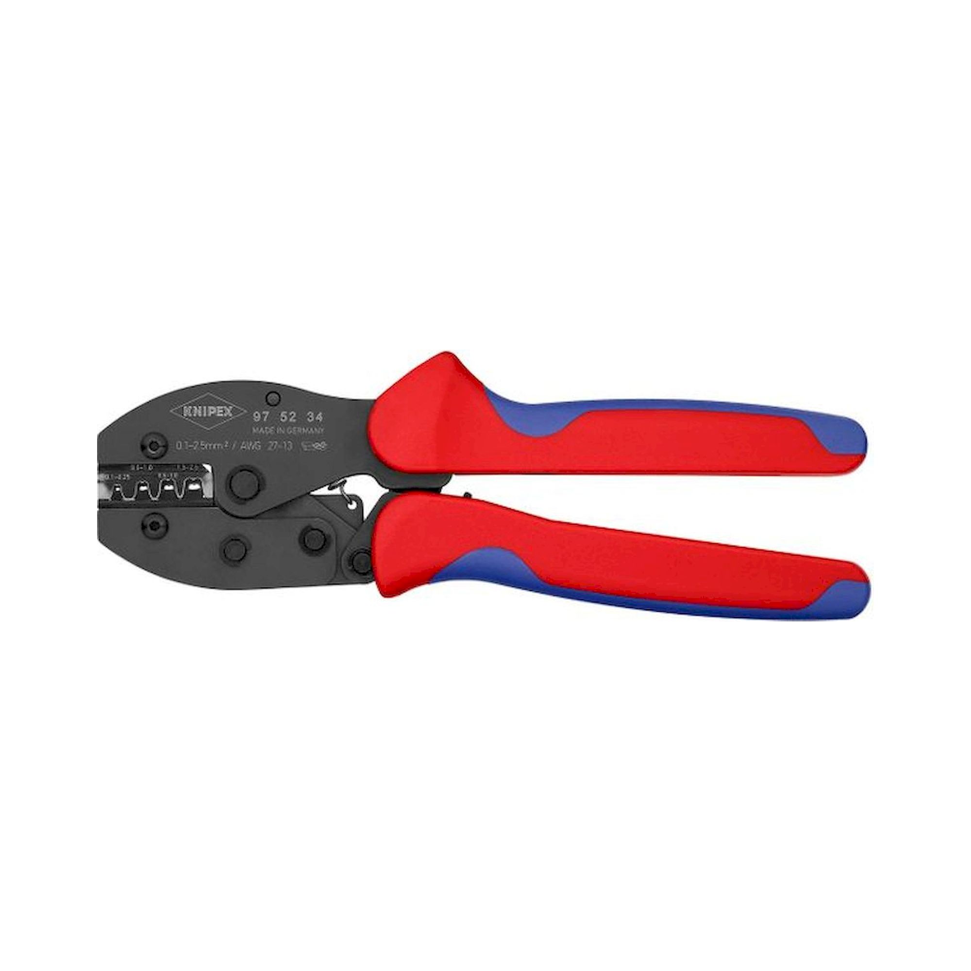 Knipex 97 52 34 SB. PreciForce crimping pliers, burnished, for uninsulated open connectors (2.8 + 4.8 mm), 220 mm, sales packaging