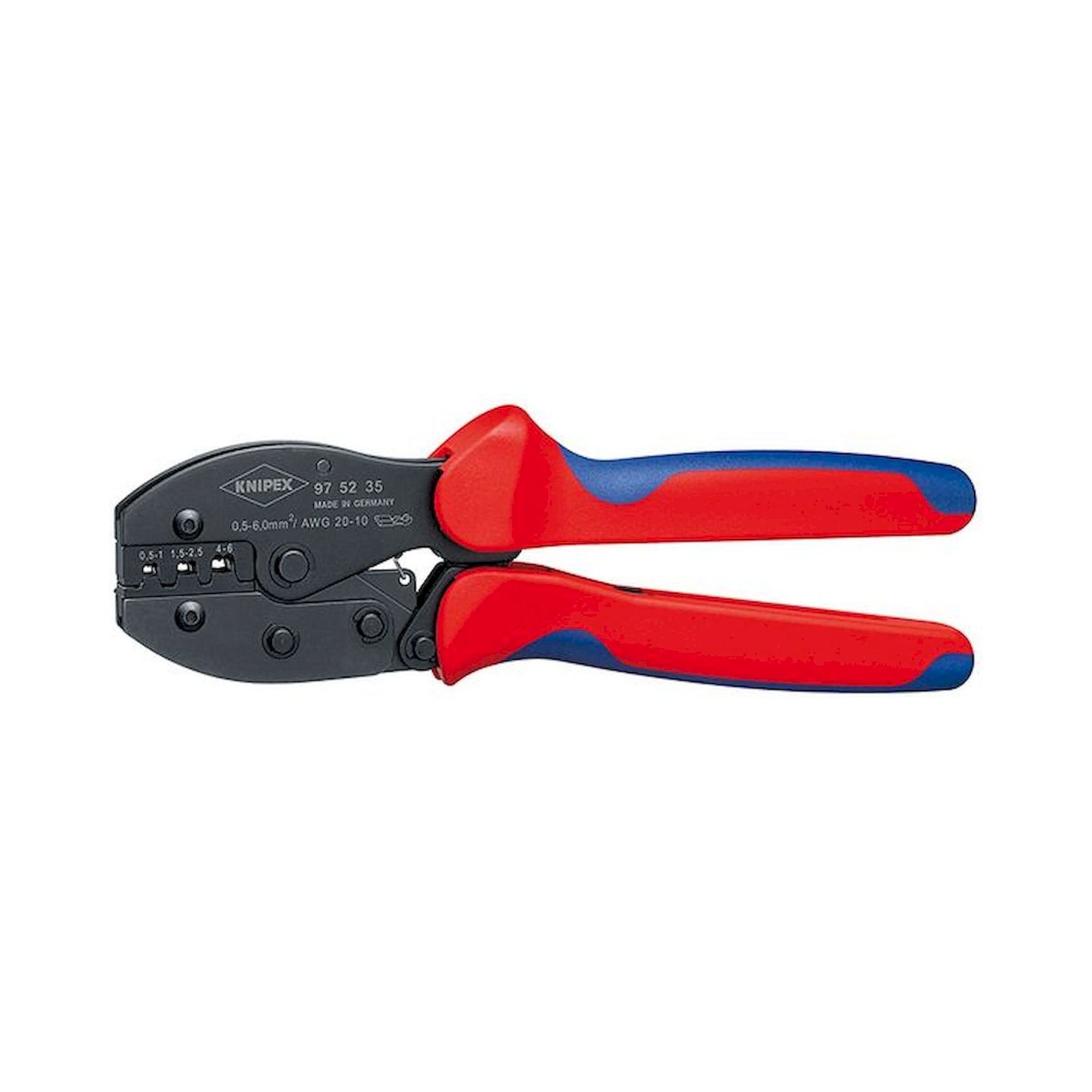 Knipex 97 52 35. PreciForce Crimpzange, brüniert, für unisolierte offene Steckverbinder (4,8 + 6,3 mm), 220 mm