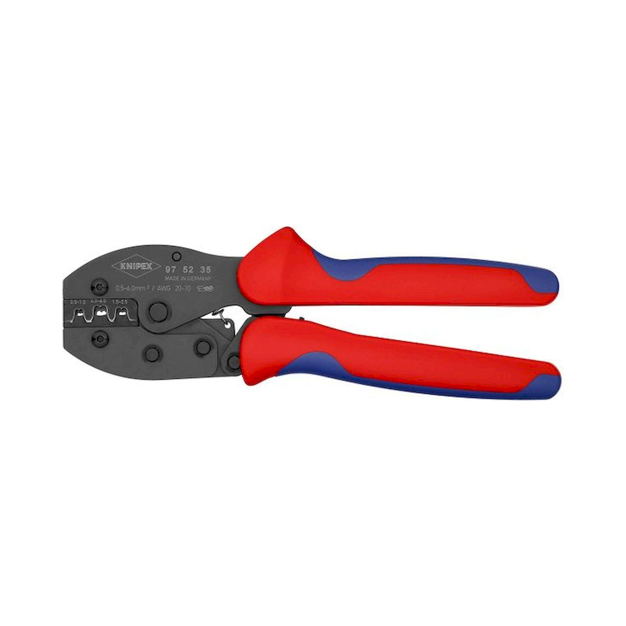Knipex 97 52 35 SB. PreciForce crimping pliers, burnished, for non-insulated open connectors (4.8 + 6.3 mm), 220 mm, sales packaging