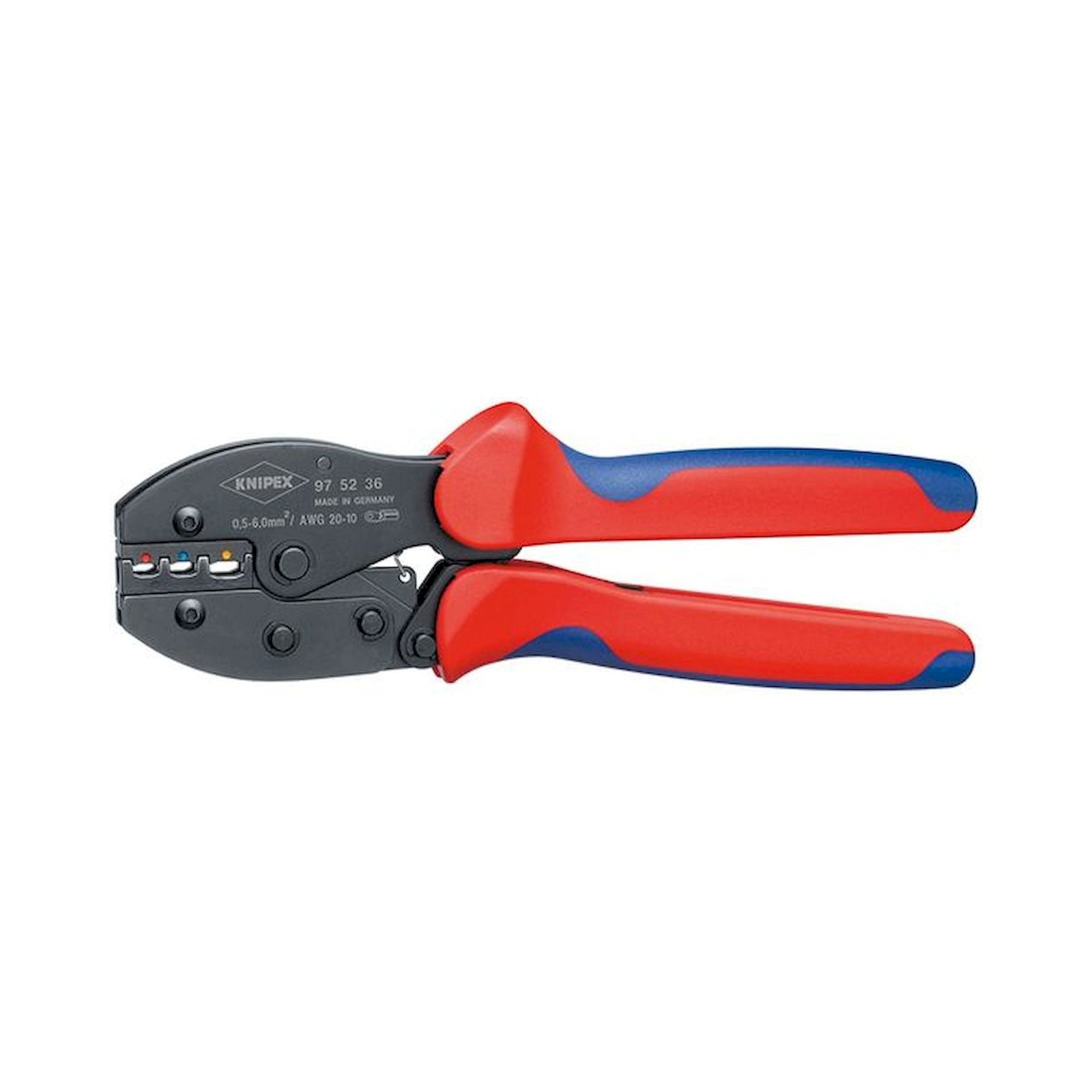 Knipex 97 52 36. PreciForce Crimpzange, brüniert, für isolierte Kabelschuhe + Steckverbinder + Stoßverbinder, 220 mm