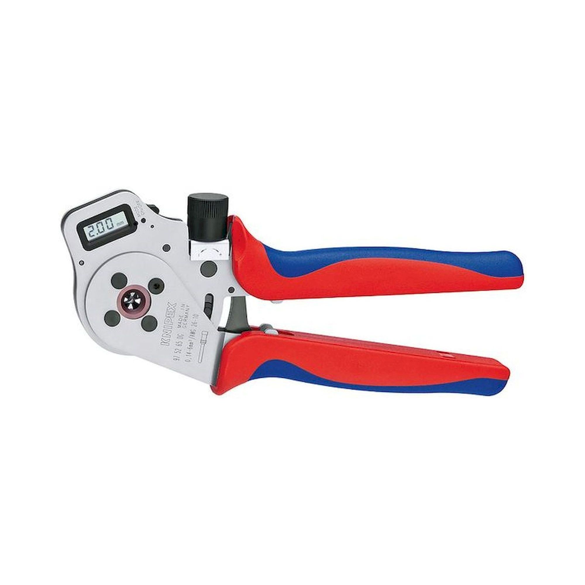 Knipex 97 52 65 DG. Vierdornpresszange, für gedrehte Kontakte, digital, 0,14 – 6,0 mm², Positionierungshilfe, 250 mm