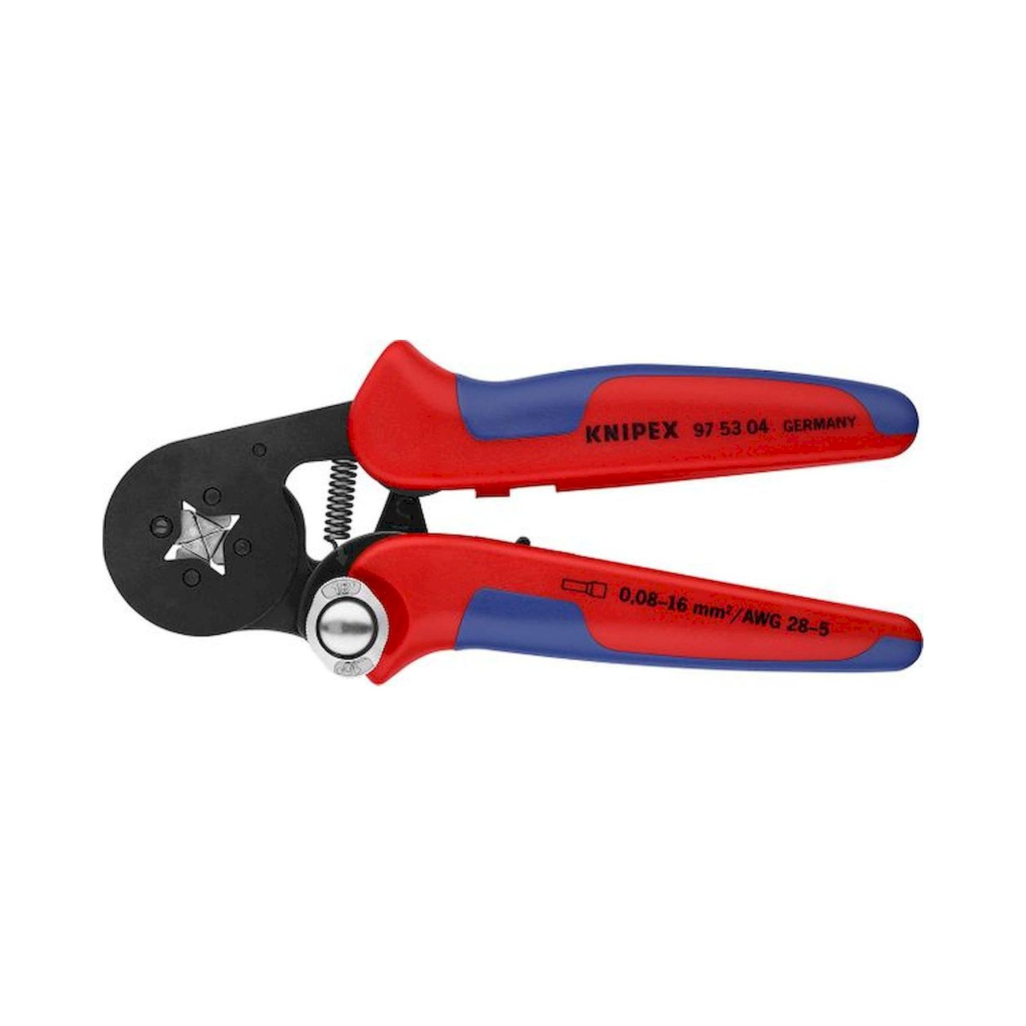 Knipex 97 53 04 SB. Self-adjusting crimping pliers for ferrules with side entry, burnished, 180 mm, sales packaging