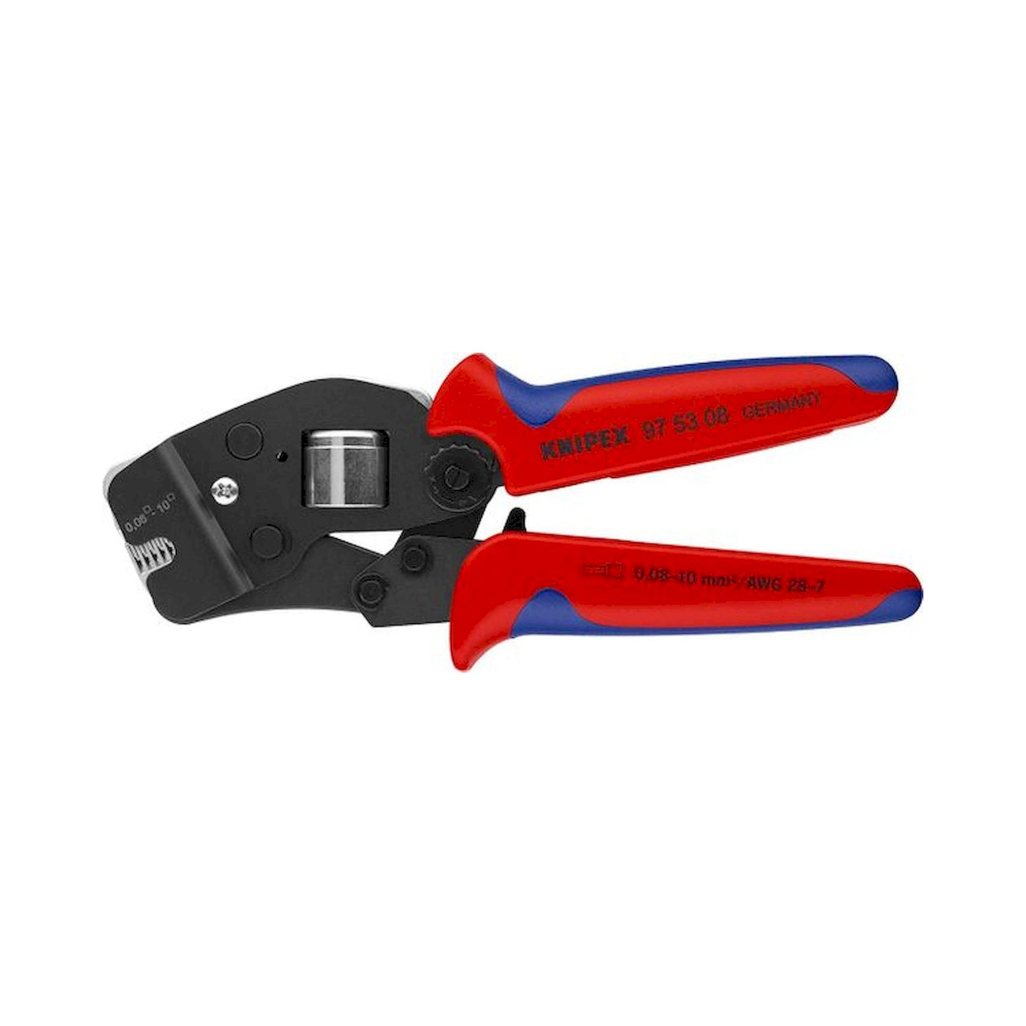 Knipex 97 53 08 SB. Self-adjusting crimping pliers for ferrules with front entry, burnished, 190 mm, sales packaging