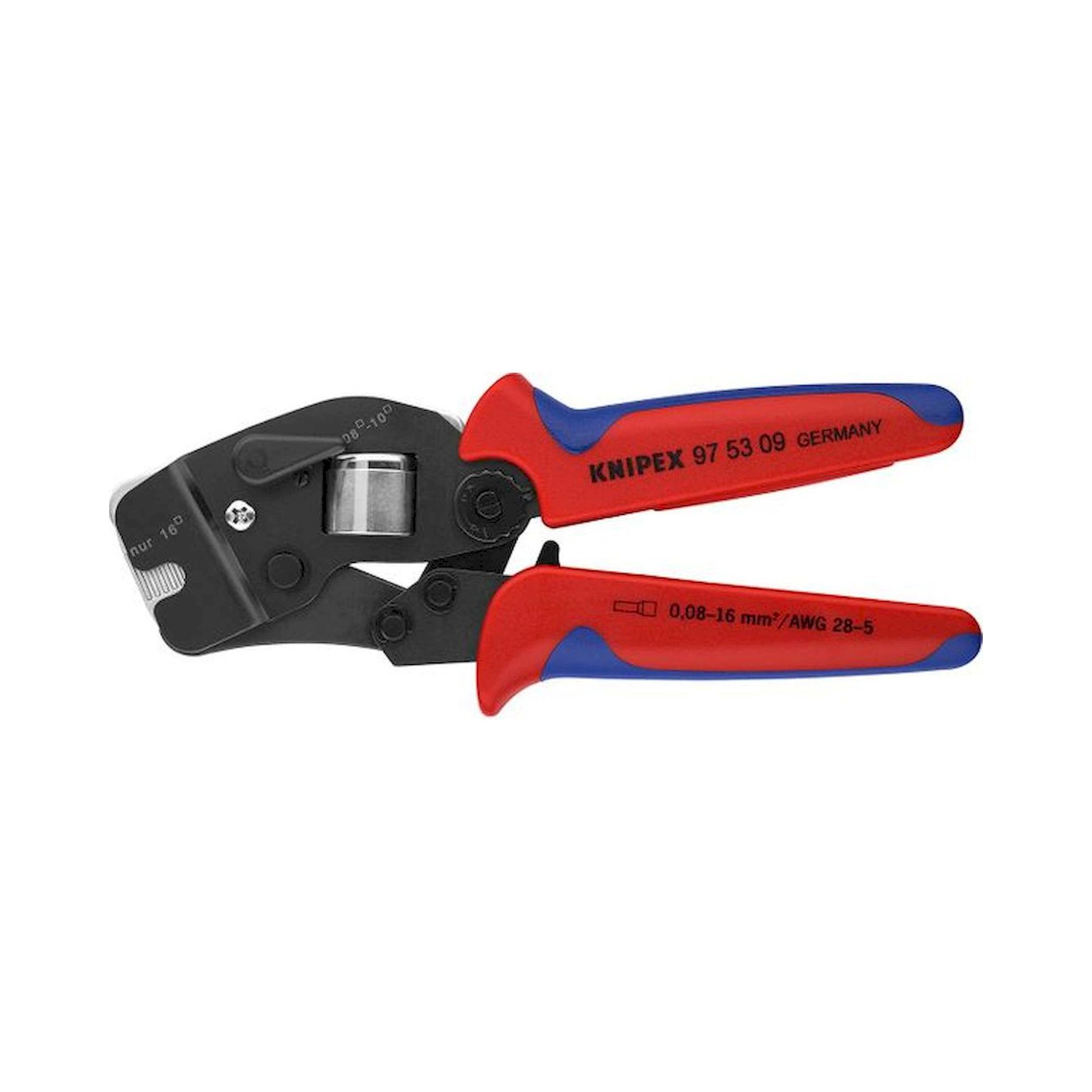 Knipex 97 53 09 SB. Self-adjusting crimping pliers for ferrules with front entry, burnished, 190 mm, sales packaging