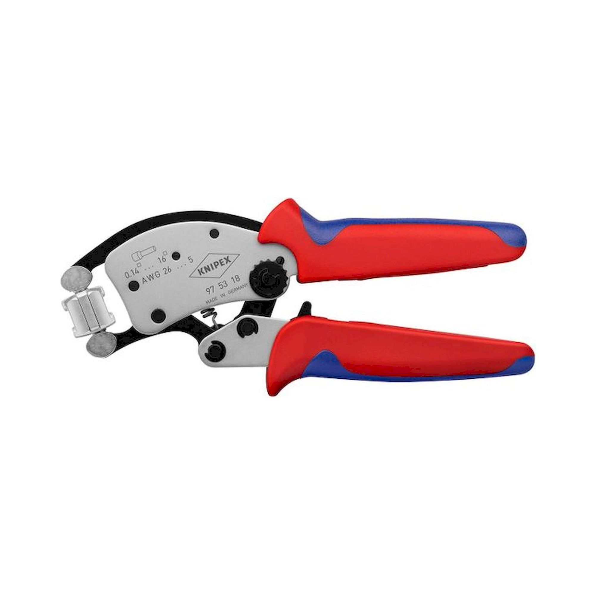 Knipex 97 53 18. Twistor16 self-adjusting crimping pliers for wire  end ferrules with rotatable crimping head, chrome-plated, with multi-component sleeves, 260 mm