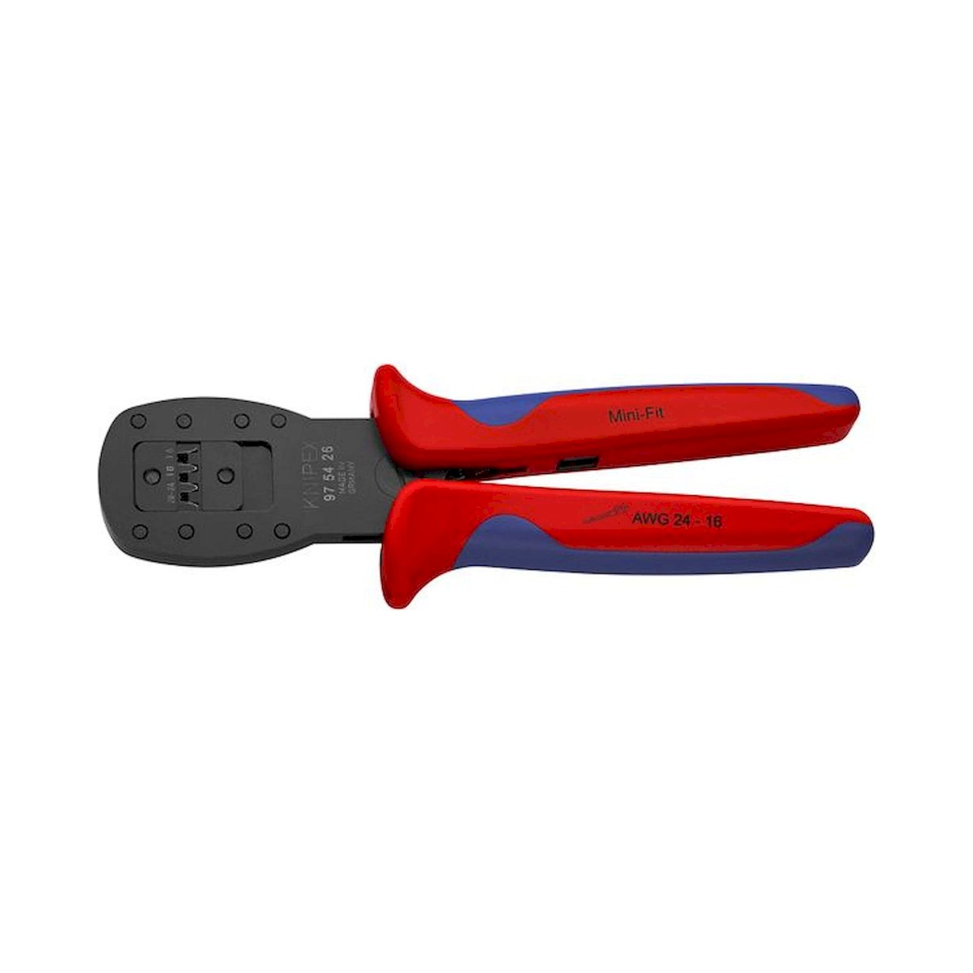 Knipex 97 54 26. Crimpzange für Miniaturstecker, Parallelcrimp, für Stecker der Serie Mini-Fit von Molex LLC, brüniert, 190 mm