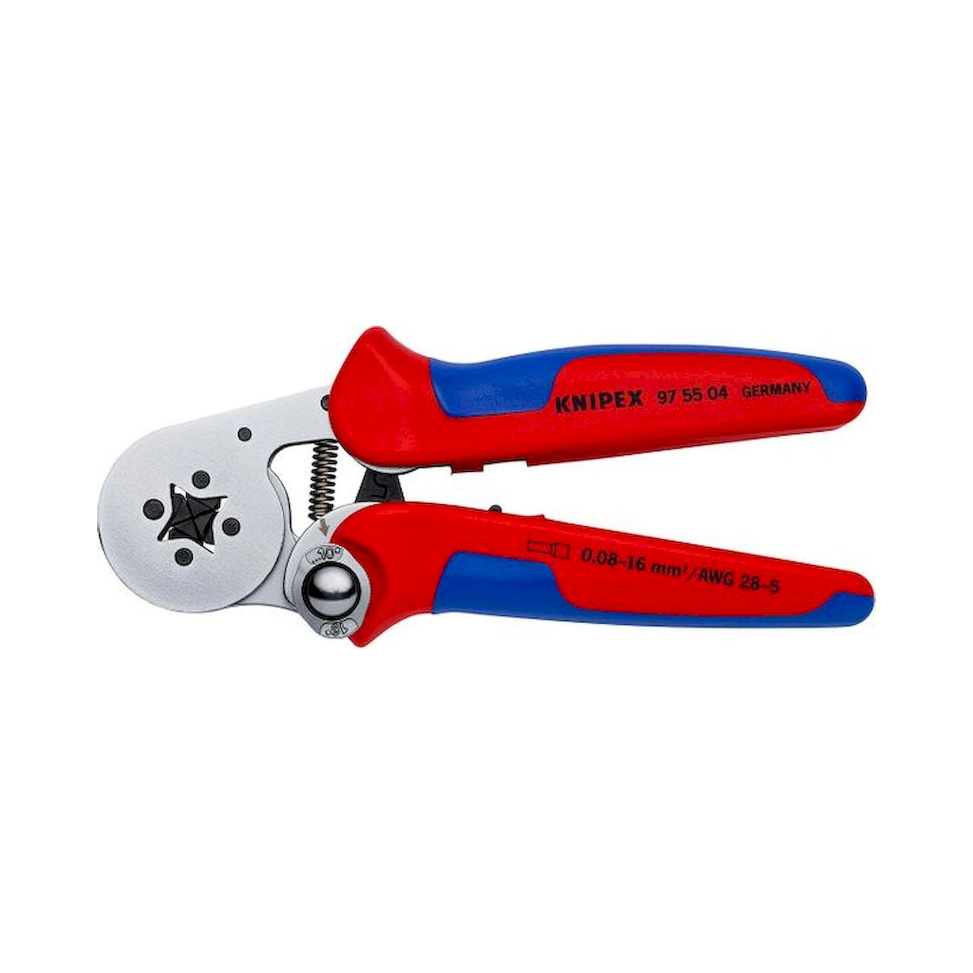 Knipex 97 55 04. Self-adjusting crimping pliers for end sleeves (ferrules) with side entry, 0.08 - 10/16 mm2, chrome-plated, 180 mm