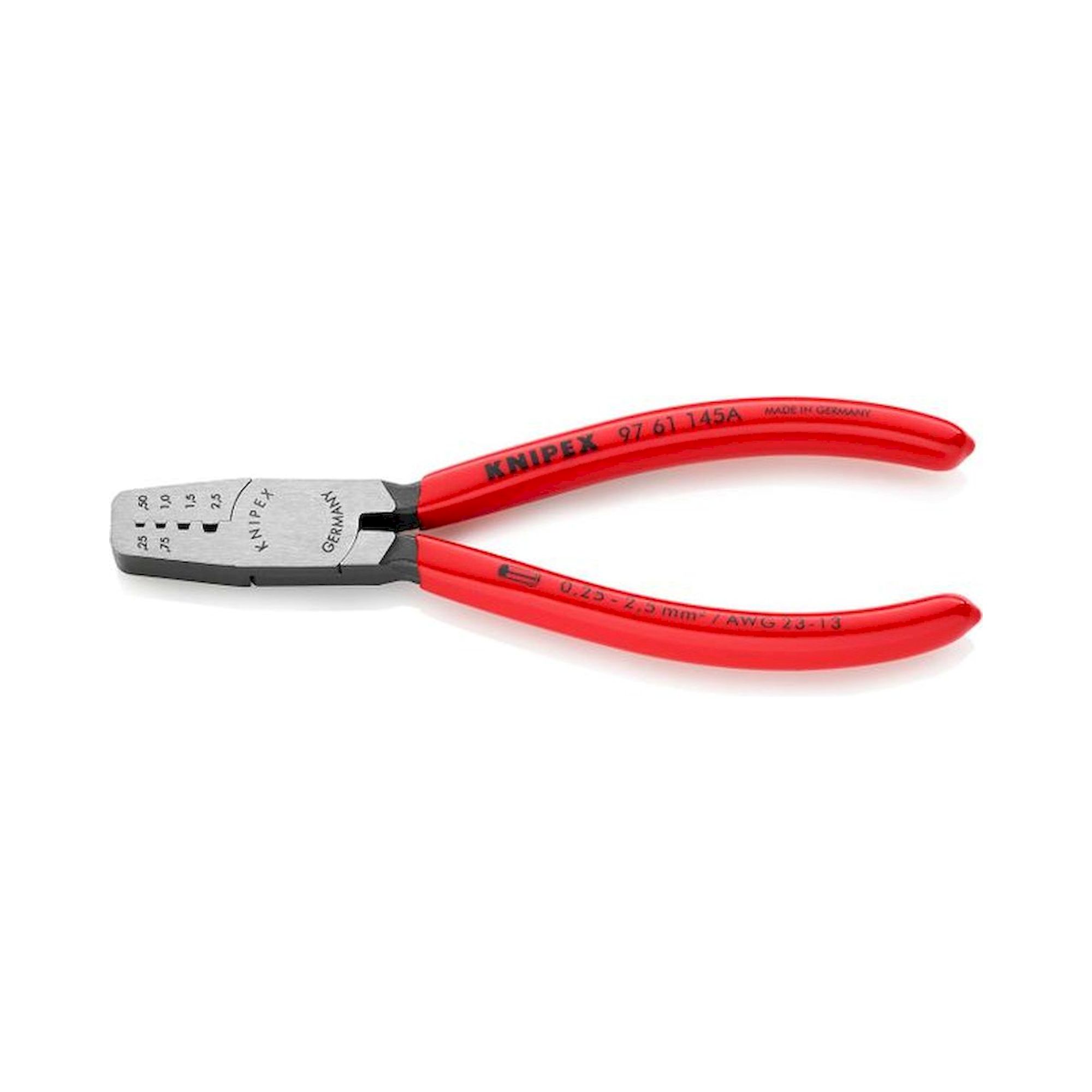 Knipex 97 61 145 A SB. Crimping pliers for ferrules, 0.25 - 2.5 mm2, 145 mm, sales packaging