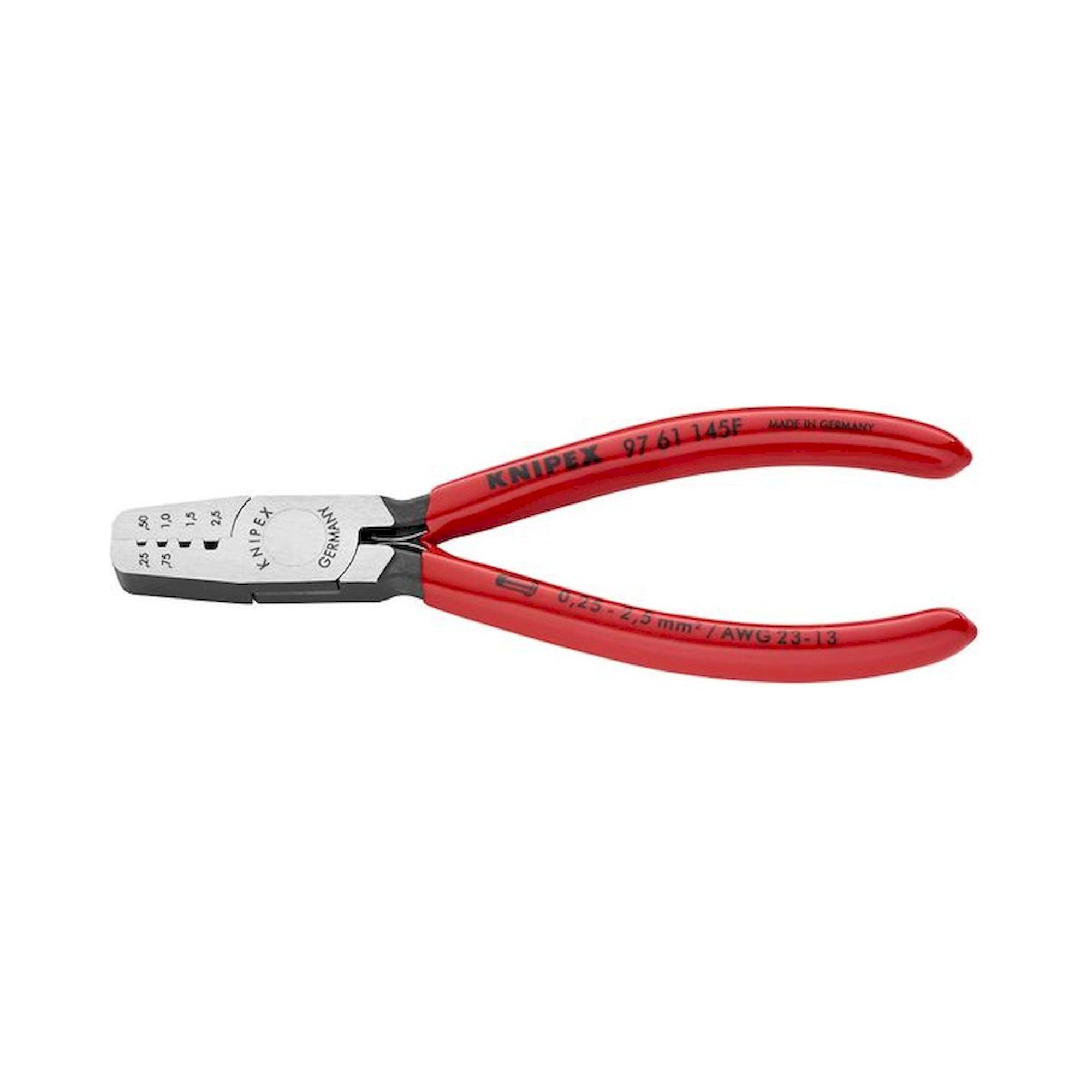 Knipex 97 61 145 F. Crimping pliers for end sleeves (ferrules), handles covered with plastic, 0.25 - 2.5 mm2, 145 mm