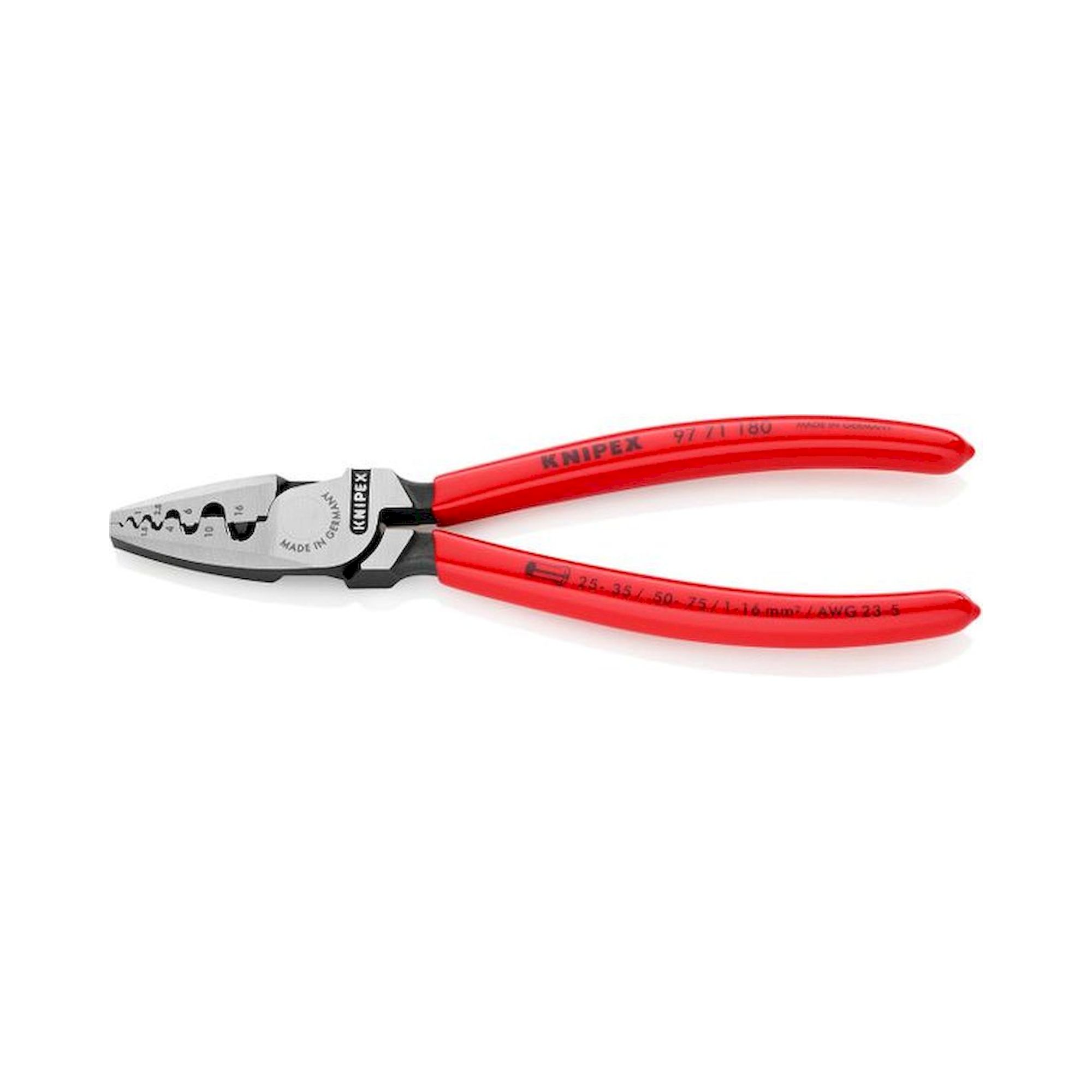Knipex 97 71 180 SB. Crimpzange für Aderendhülsen, Griffe, 0,25 - 16,0 mm², 180 mm, SB Verpackung