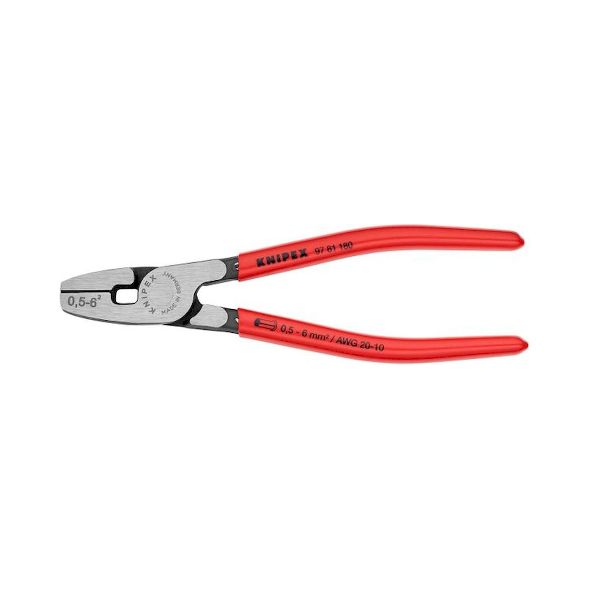 Knipex 97 81 180. Crimping pliers for end sleeves (ferrules) with front entry, 0.5 - 6.0 mm2, 180 mm