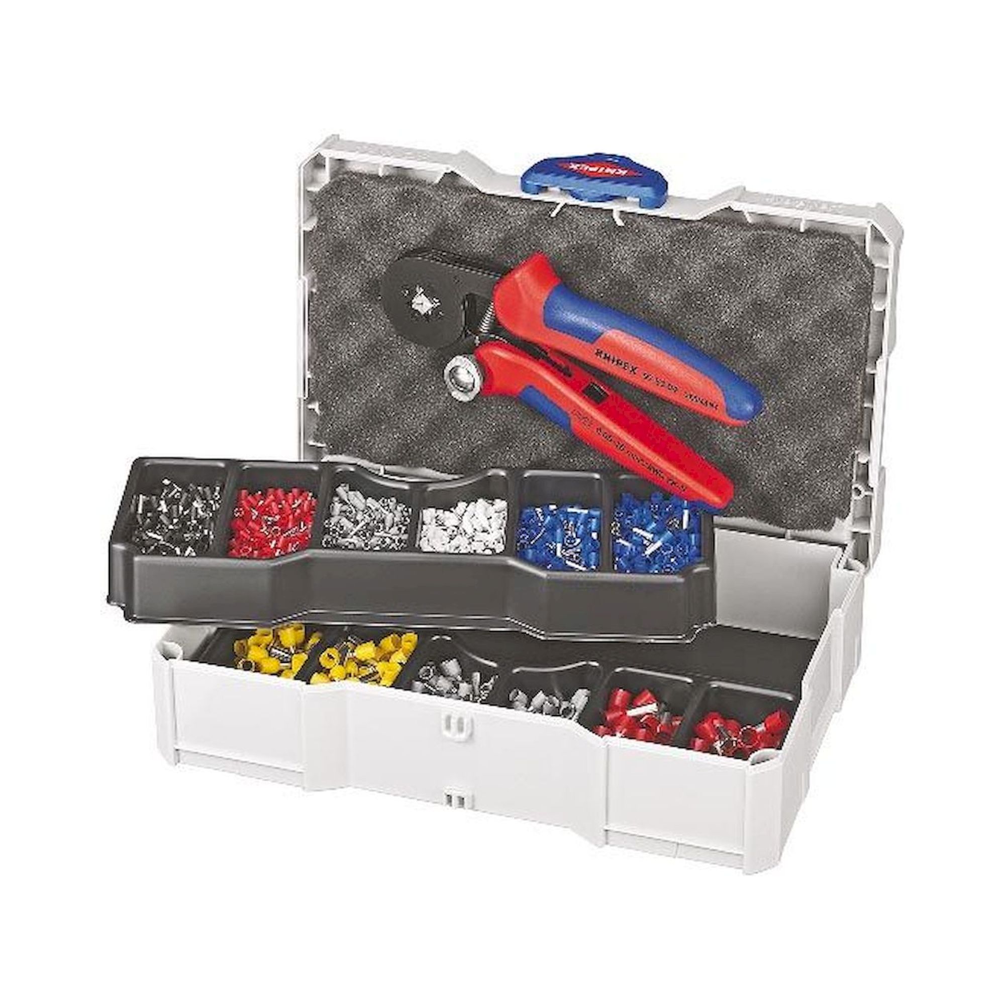 Knipex 97 90 09. Crimp-Sortiment 97 90 09 für Aderendhülsen, 0,08 bis 10 mm², inkl. Crimpzange im Koffer