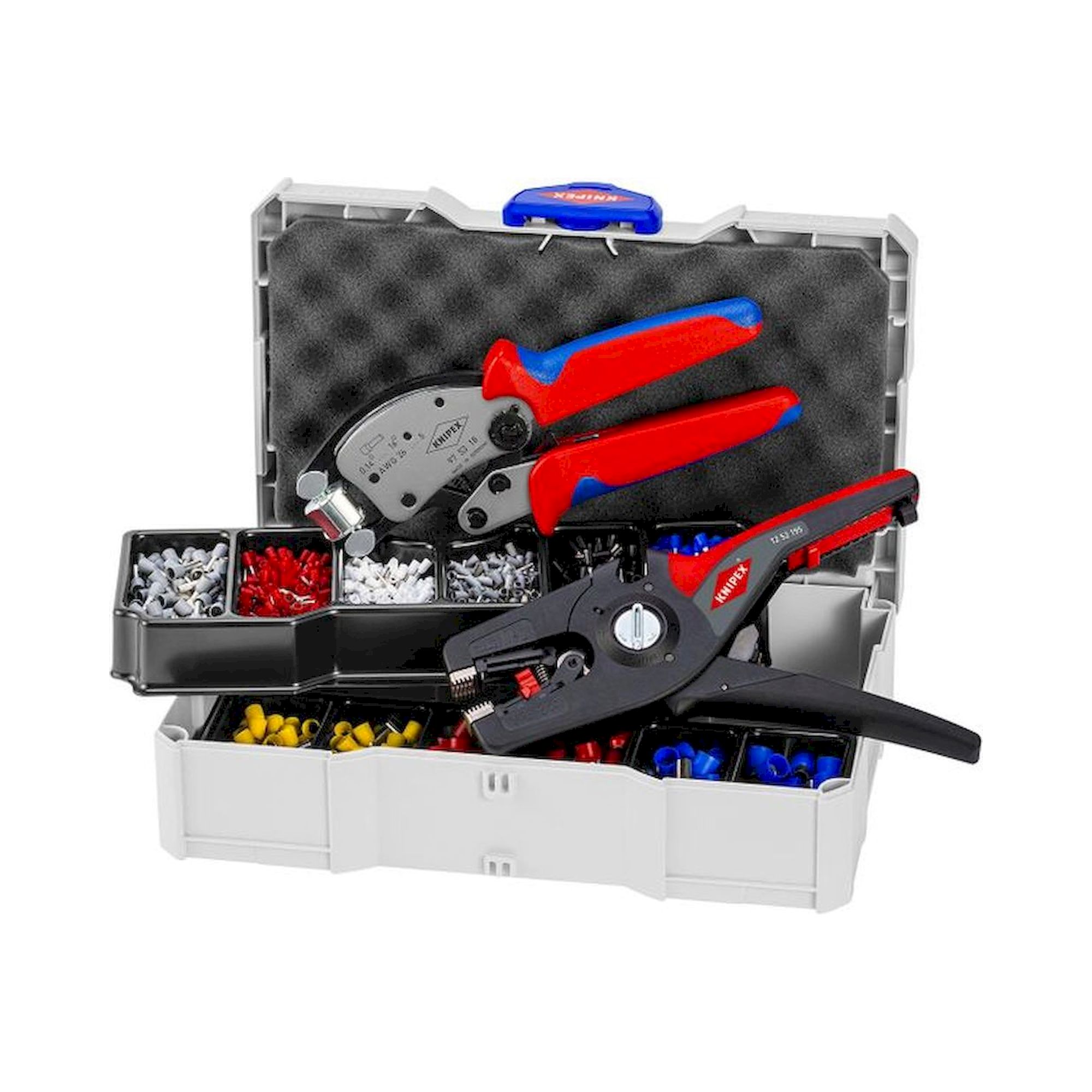 Knipex 97 90 14. Crimp-Sortiment 97 90 14 für Aderendhülsen, 0,14 bis 16 mm², inkl. Crimpzange Twistor und Abisolierzange PreciStrip16 im Koffer