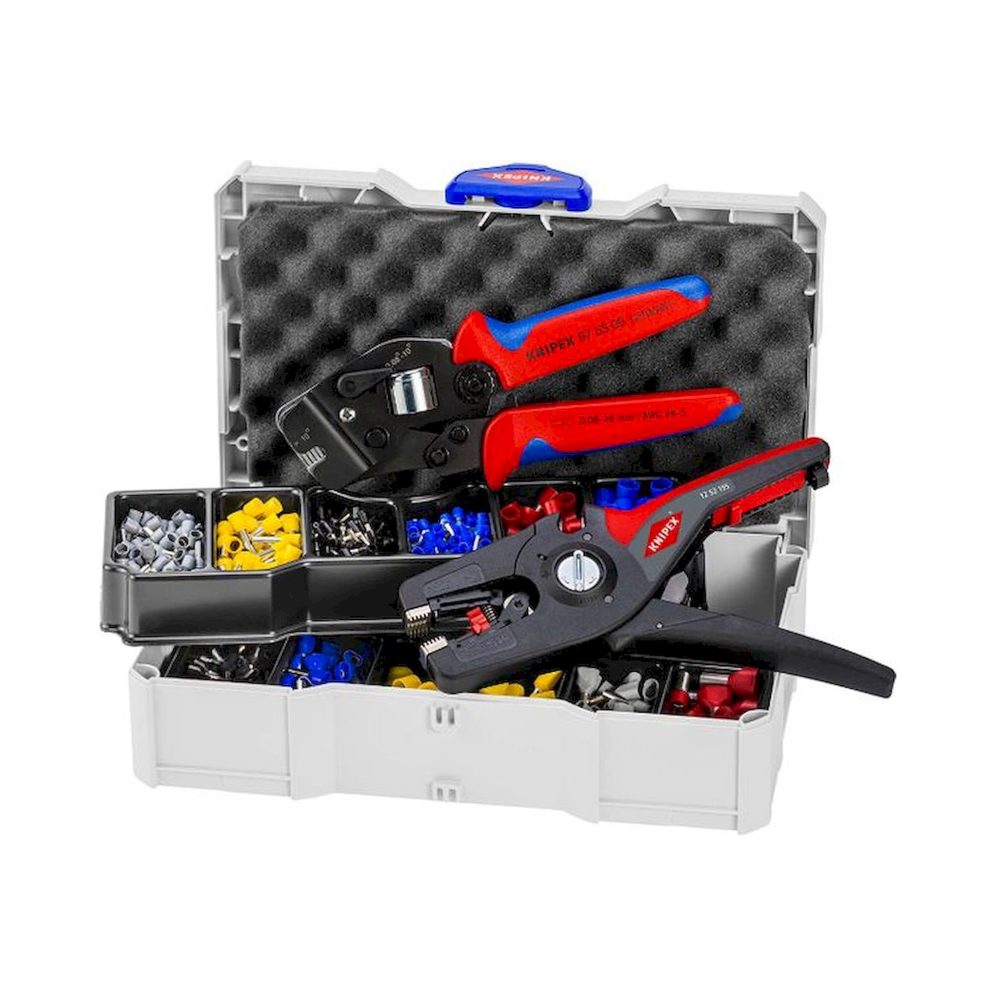 Knipex 97 90 15. Crimp-Sortiment 97 90 10 für Aderendhülsen, 0,08 bis 10 mm², inkl. Crimpzange und PreziStrip16 Abisolierzange im Koffer