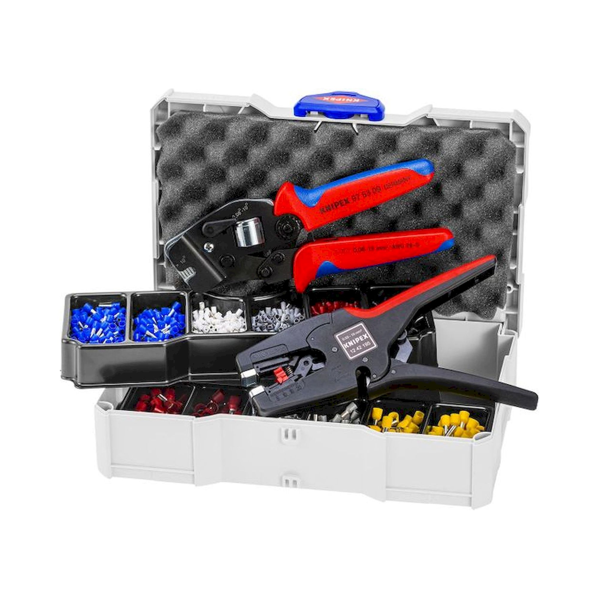 Knipex 97 90 17. Crimp-Sortiment 97 90 17 für Aderendhülsen, 0,5 bis 10 mm², inkl. Crimp- und Abisolierzange im Koffer