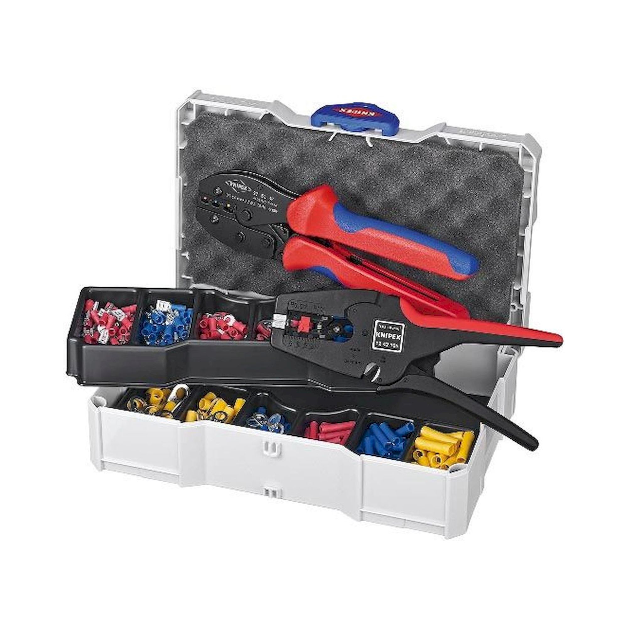 Knipex 97 90 22. Crimp-Sortiment 97 90 21 für Kabelverbinder, 0,5 bis 6 mm², inkl. Crimpzange PreziForce und Abisolierzange Multistrip 10 im Koffer
