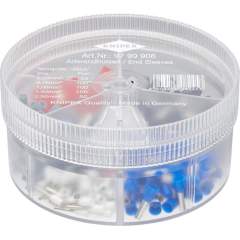 Knipex 97 99 906. Sortimentsboxen mit isolierten Aderendhülsen, 0,5 bis 2,5 mm², vollisoliert, weiß/grau/rot/schwarz/blau, 400 Stück