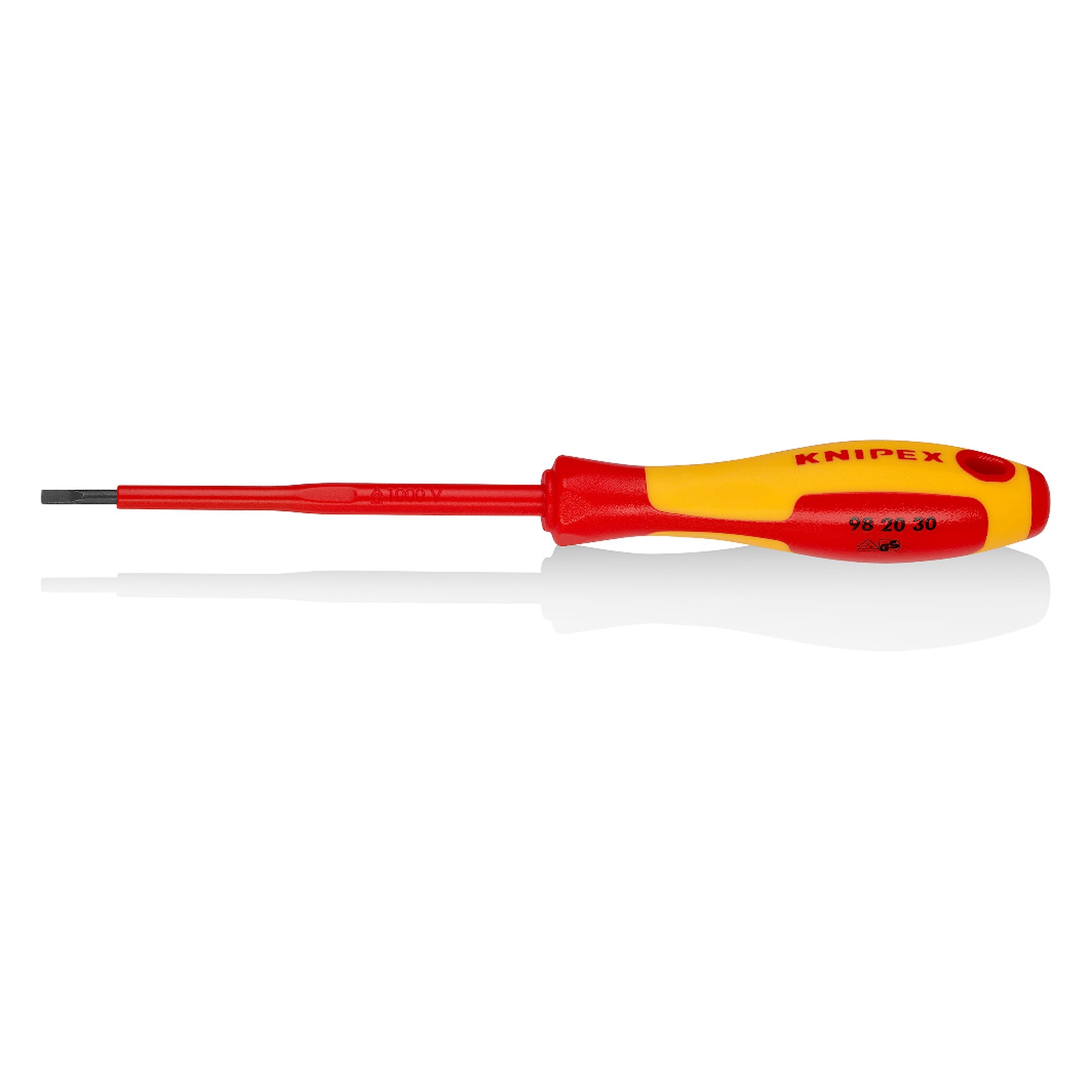 Screwdriver for slotted screws, insulated to IEC 60900, blade tip 3.0 x 0.5 mm, 202 mm