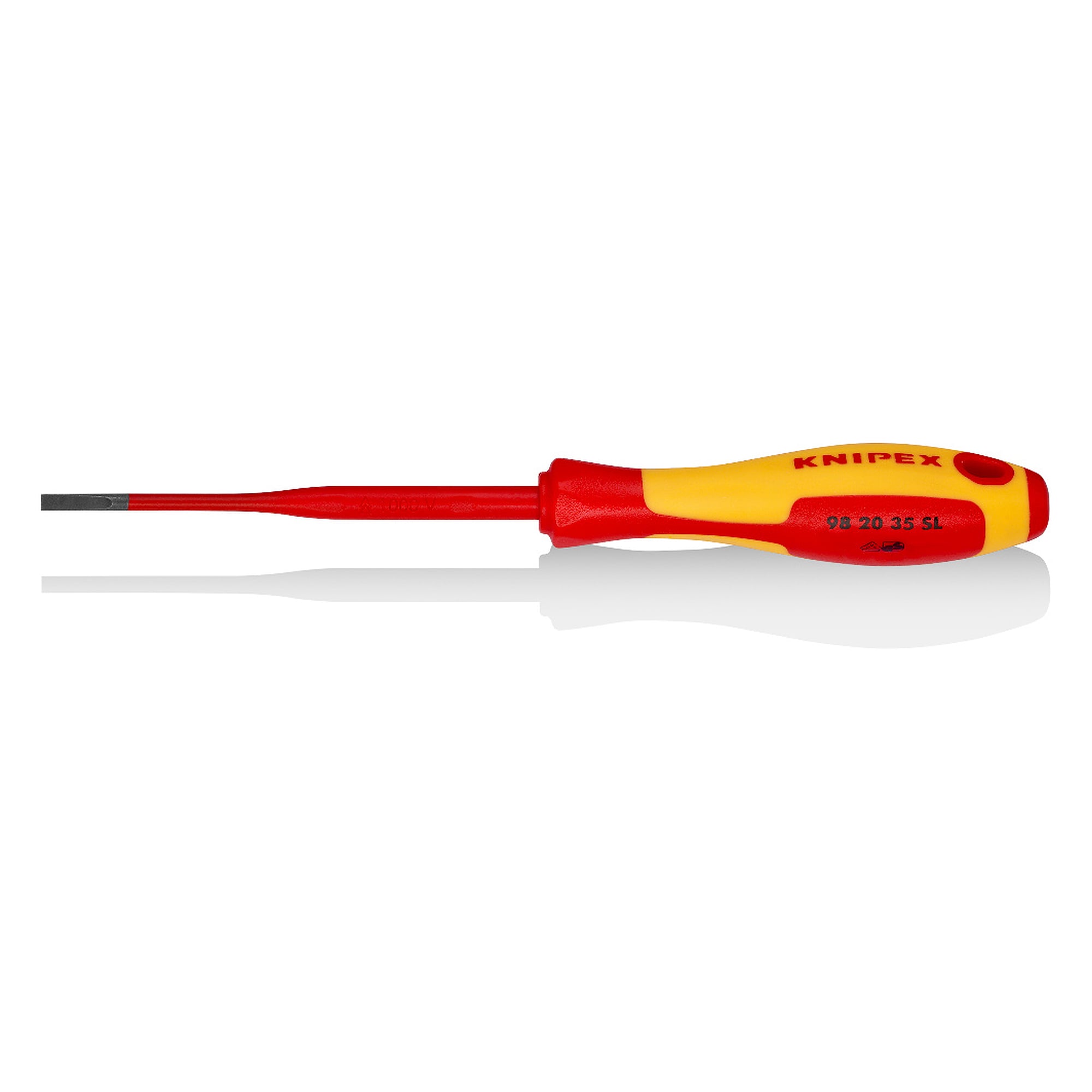 Slim screwdriver for slotted screws, insulated to IEC 60900, blade tip 3.5 x 0.6 mm, 202 mm