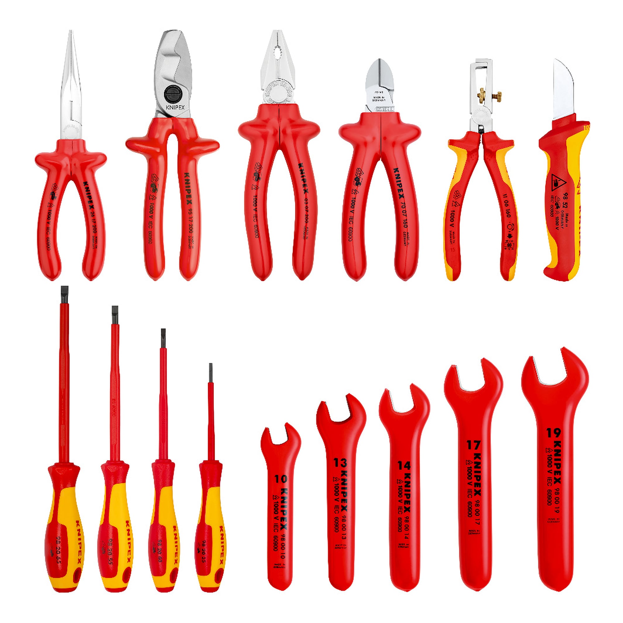 Trousse à outils 15 pièces avec outils isolés selon CEI 60900, à plat 850 x 305 mm