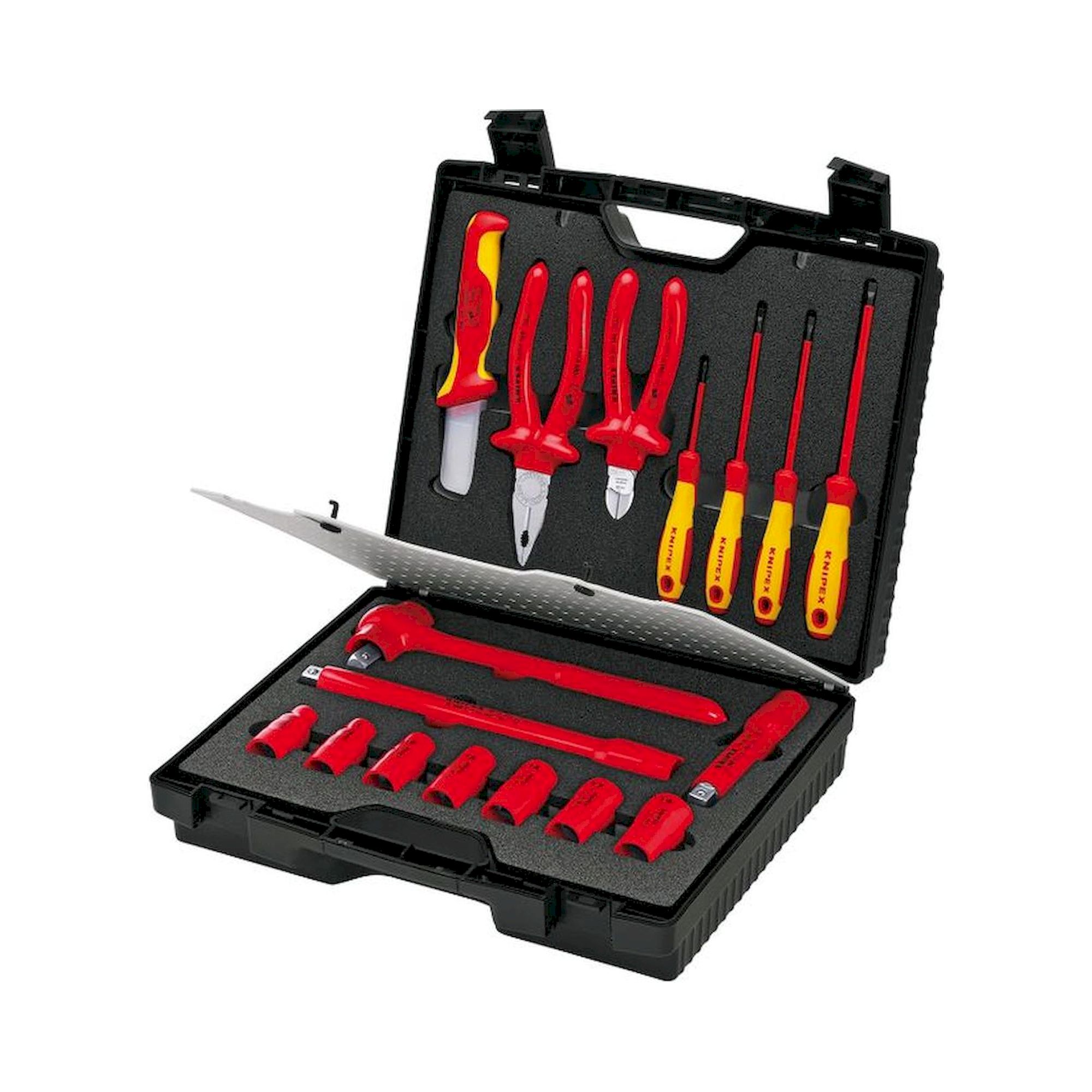 Knipex 98 99 11. Kompaktkoffer 17-teilig mit isolierten Werkzeugen für Arbeiten an elektrischen Anlagen