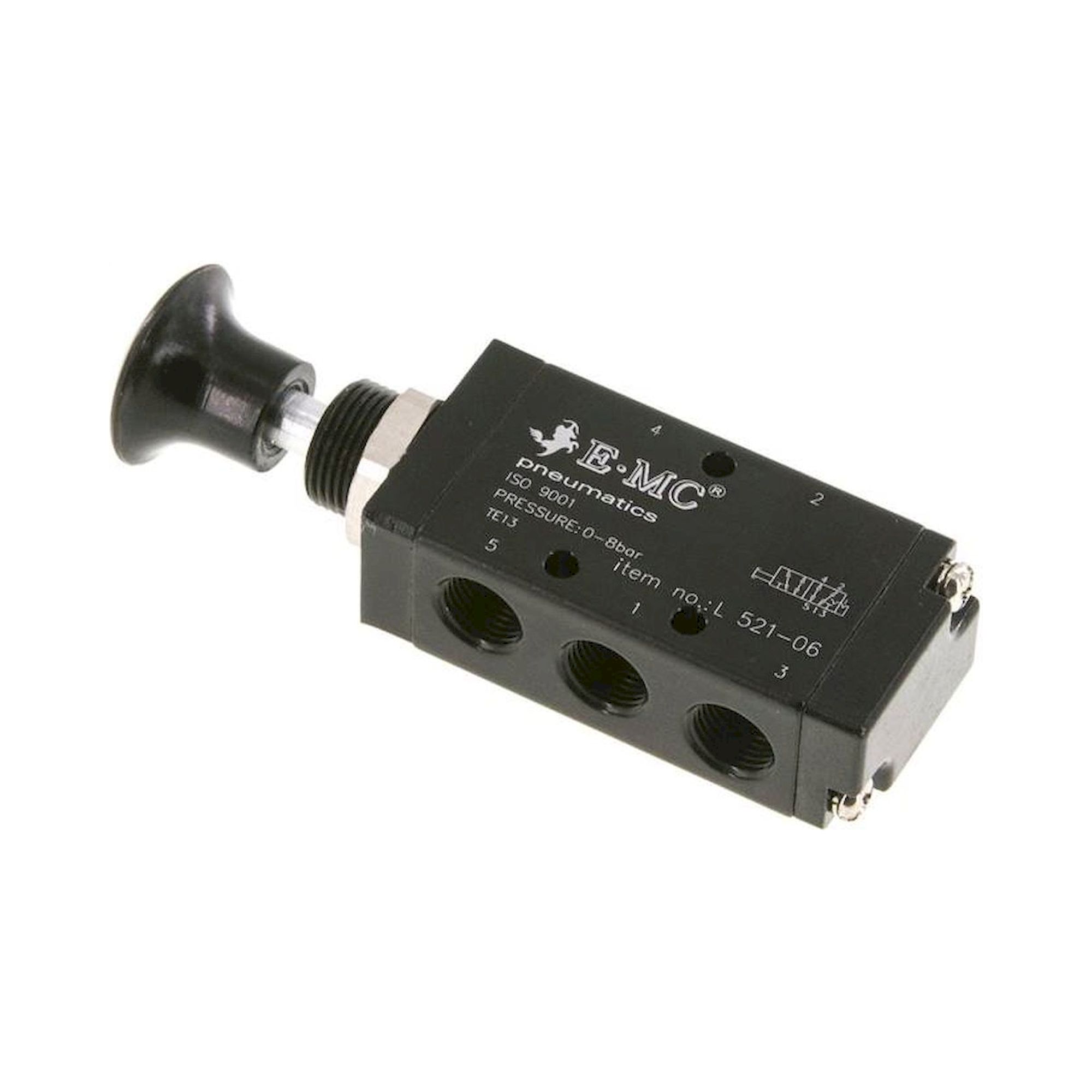 E.MC L 521-06. 5/2-Wege Axial-Handhebelventil, Raste, G 1/8"