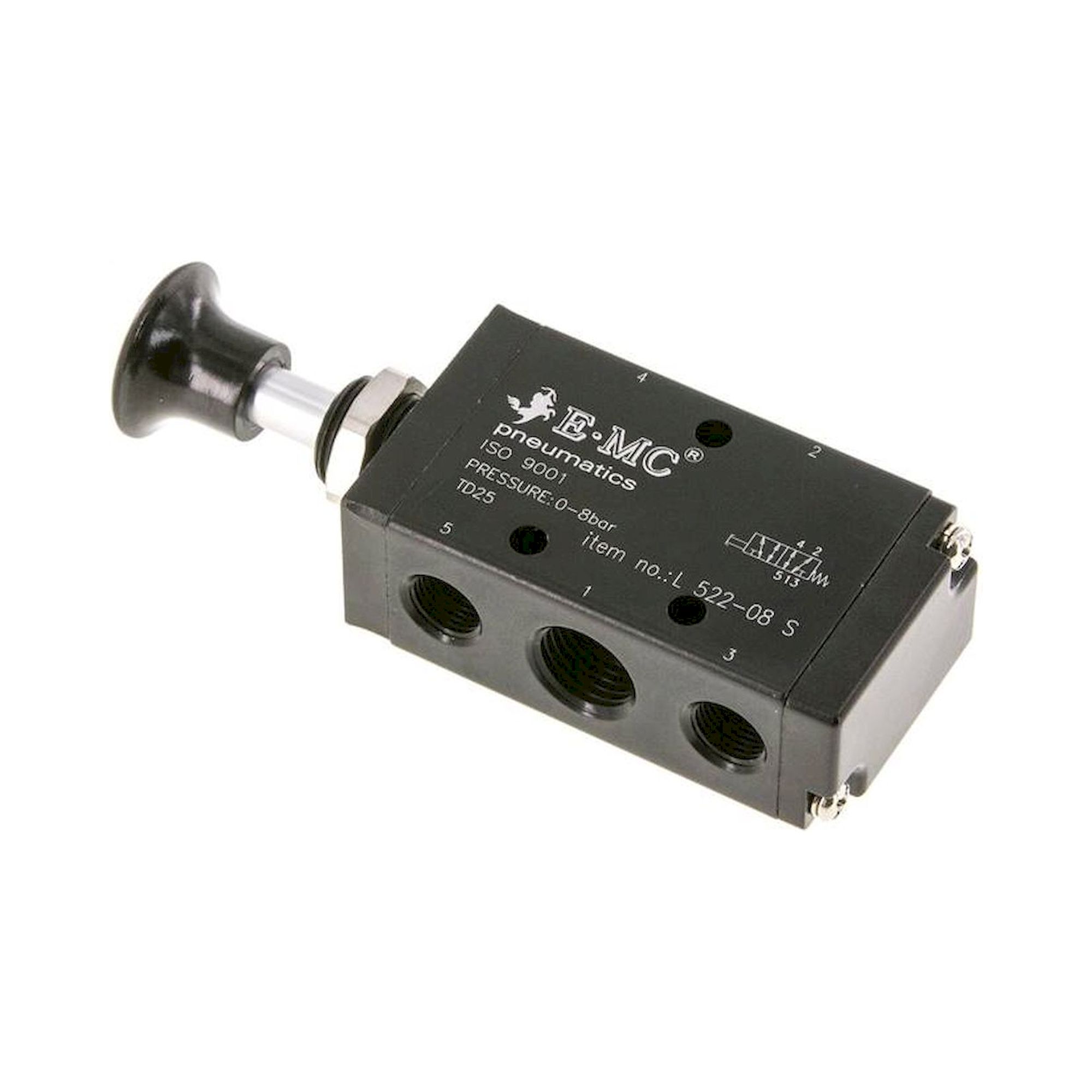 E.MC L 522-08 S. 5/2-Wege Axial-Handhebelventil, Federrückstellung, G 1/4"