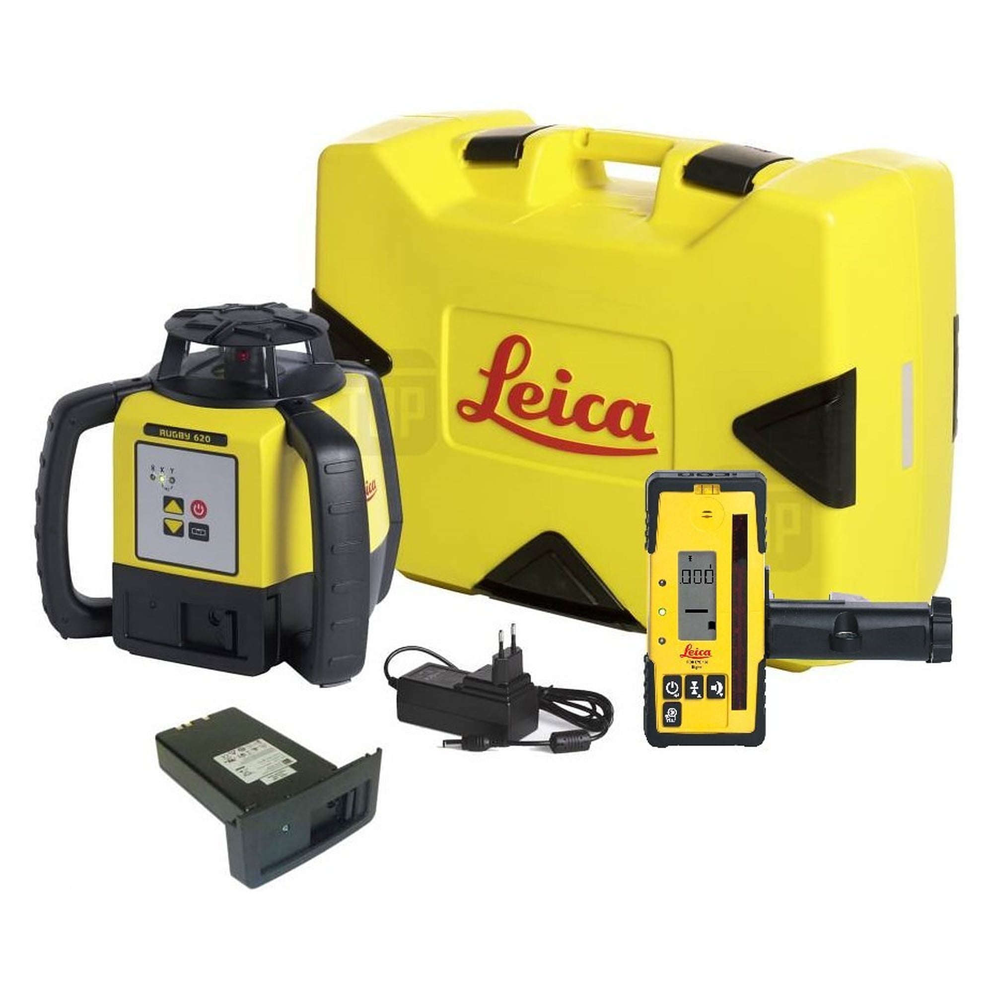 Kit laser rotatif 800 m avec récepteur numérique Rod Eye 160 et batterie lithium-ion - Leica Rugby 620