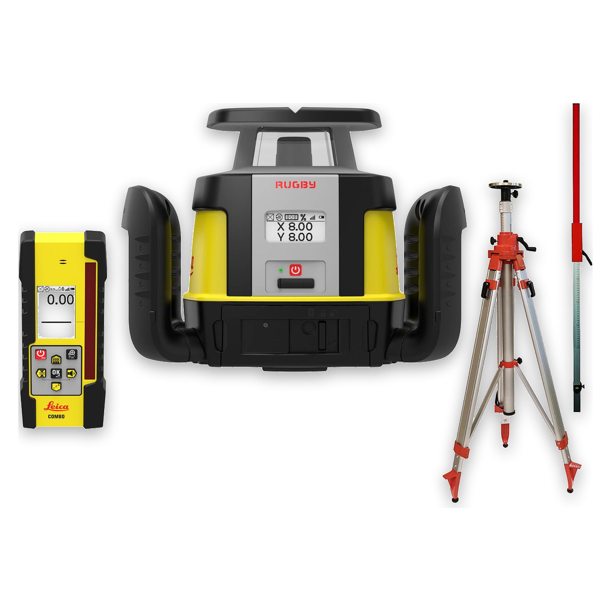 Rotationslaser-Set 1350 m mit Combo-Empfänger und halbautomatischer Zwei-Achsen-Neigung - Leica Rugby CLH CLX400