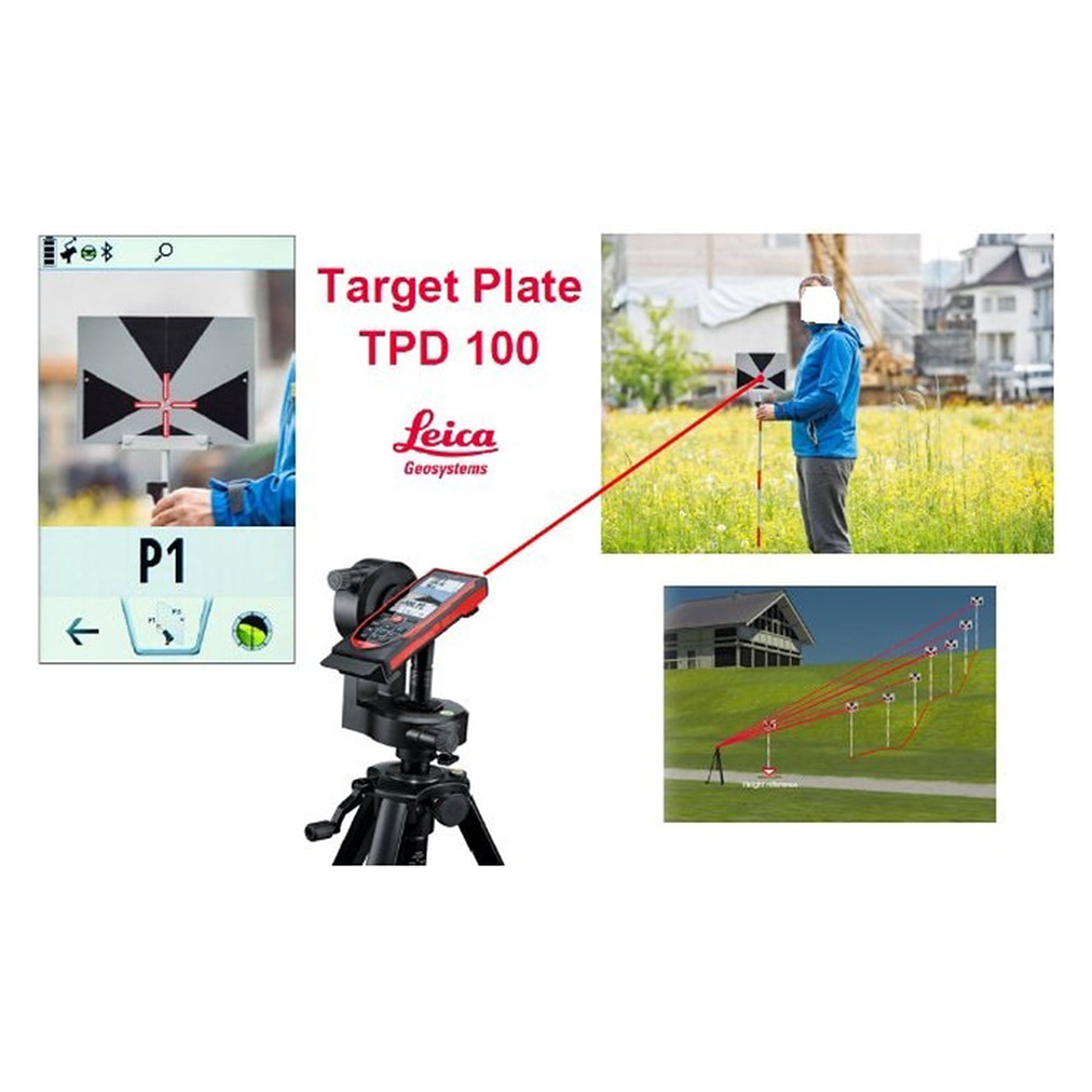 Kit de plaque de visée avec canne mini et nivelle pour marquages au sol - Leica TPD 100 Kit