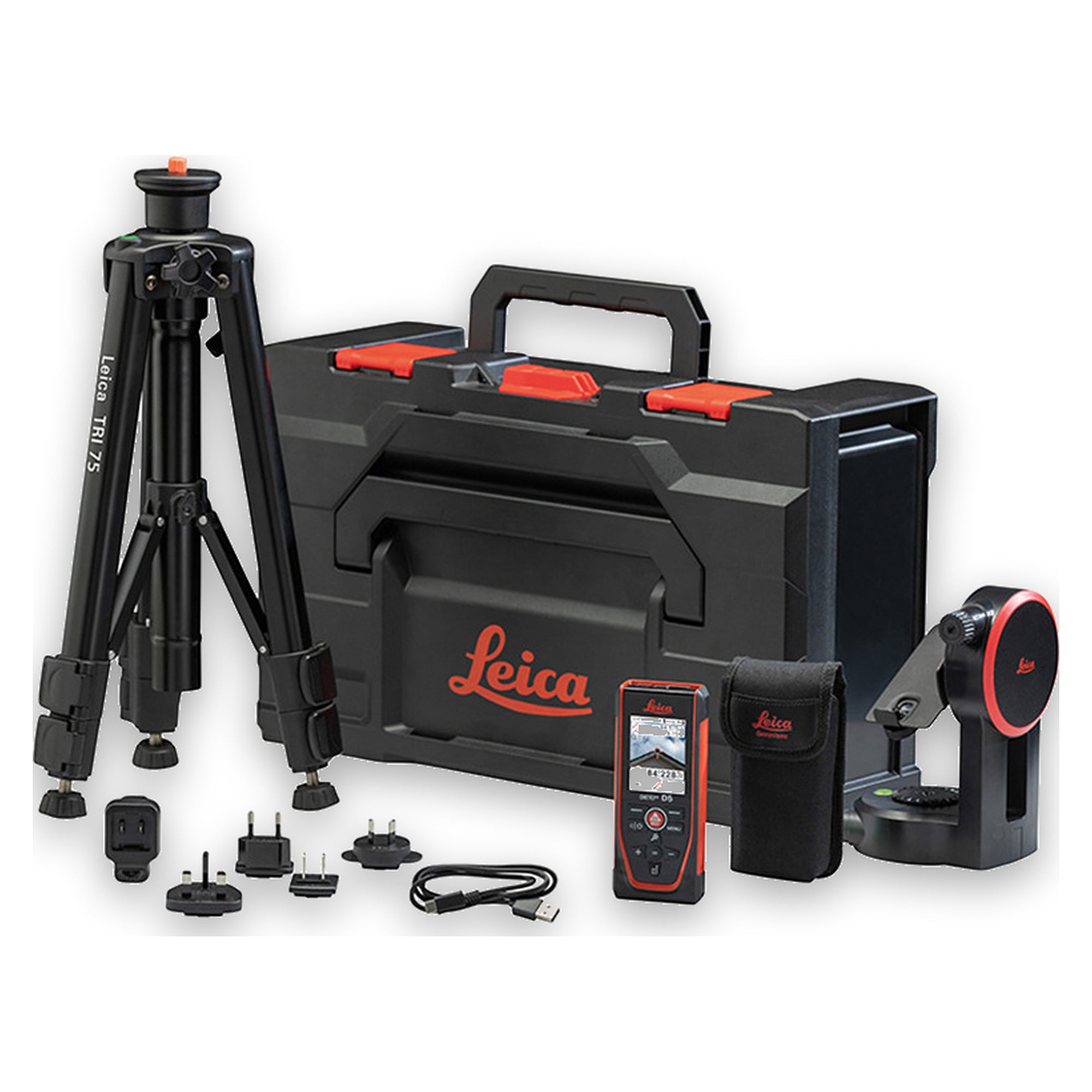 Laser-Entfernungsmesser-Set 200 m mit Zielsucher, Adapter FTA 360 und Stativ TRI 75 - Leica DISTO D5 Exterior Package